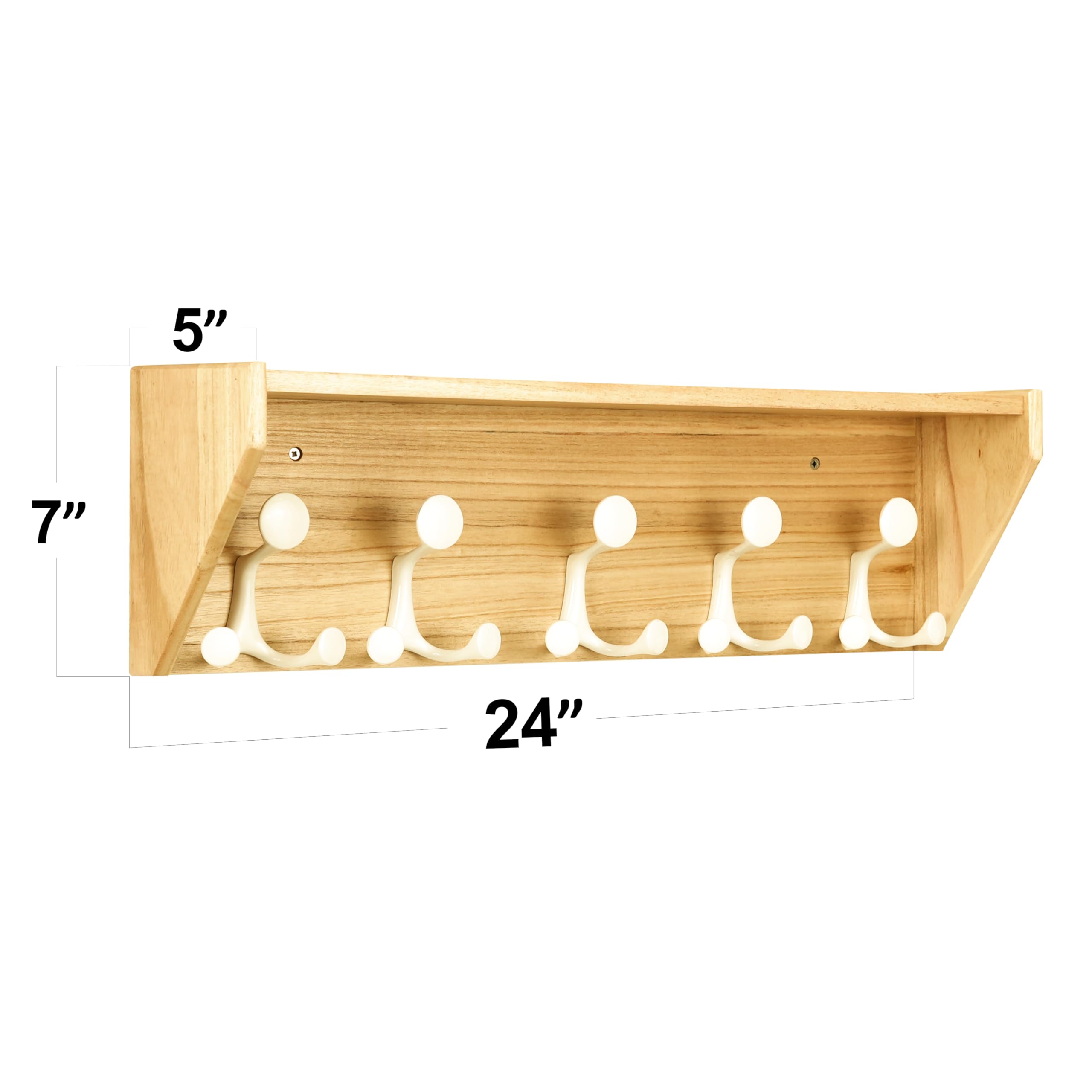 SKOLOO Wall Shelf with Hooks, 24-Inch Cherry Coat Rack Wall Mount with Shelf Organizer - Heavy Duty, 4 Tri Hooks - Perfect for Entryway, Hallway, Living Room, Bedroom, Mudroom