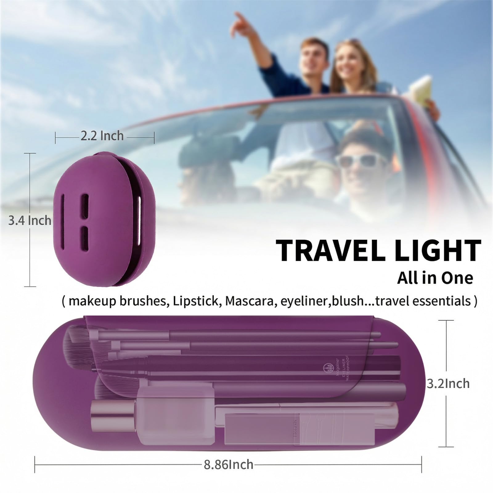 AGIKET Silicone Makeup Brush Holder Travel Cosmetic Bag：Soft Portable Cosmetic Face Brushes Holder with Upgrade Anti-Fall Out Magnetic Closure, Large Travel Makeup Brush Case - Walnut