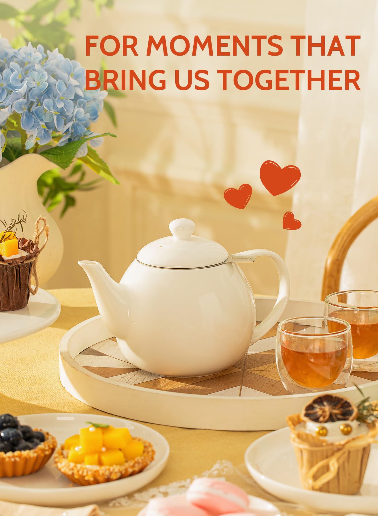 Sweese Porcelain Teapot 27 oz with Infuser for Loose Leaf Tea, Bluish Grey