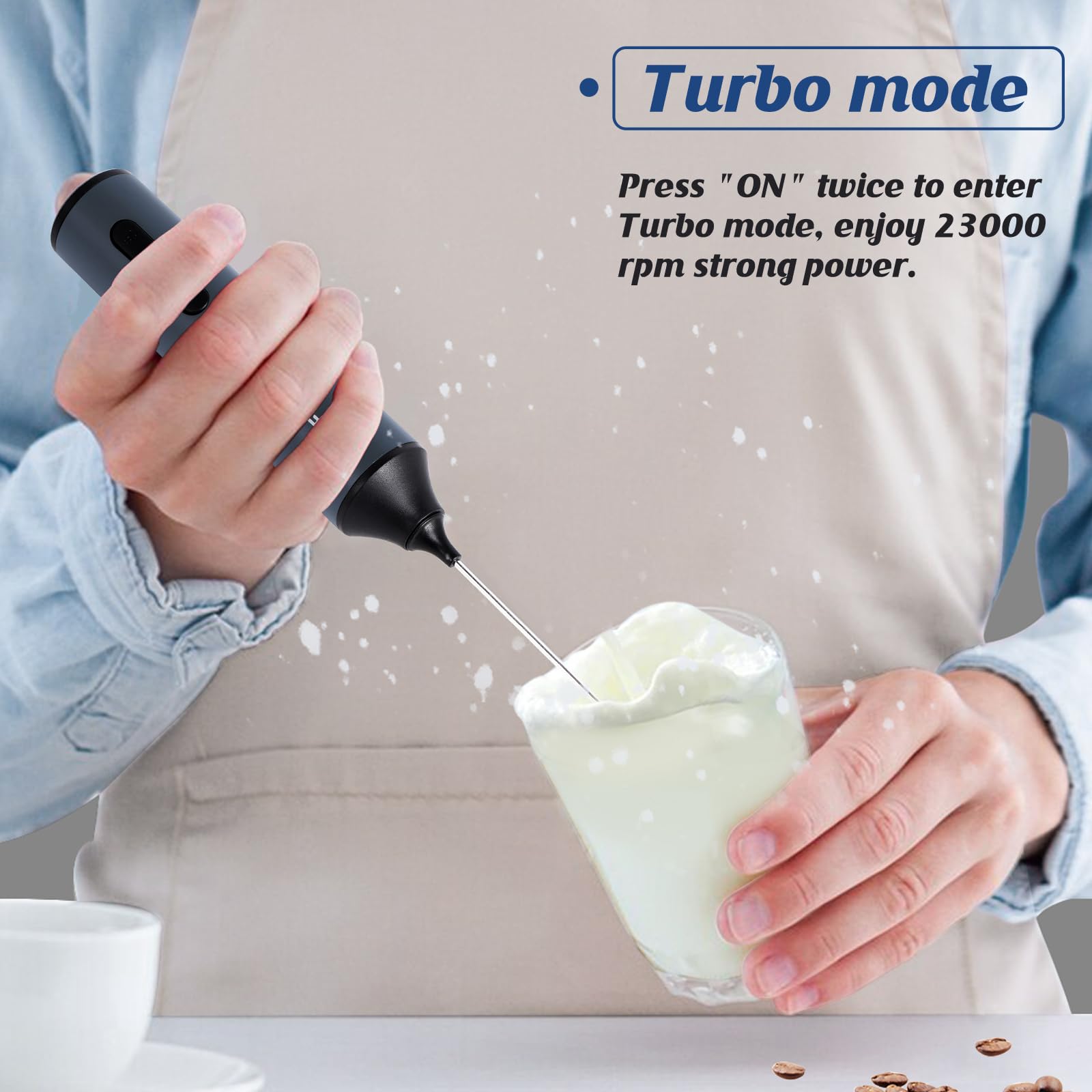 FoodVille MF05 Rechargeable Milk Frother USB Charging Handheld Foam Maker with Stainless Balloon Whisk for Cappuccino, Latte, Bulletproof Coffee, Keto Diet, Protein Powder, Matcha (Black)