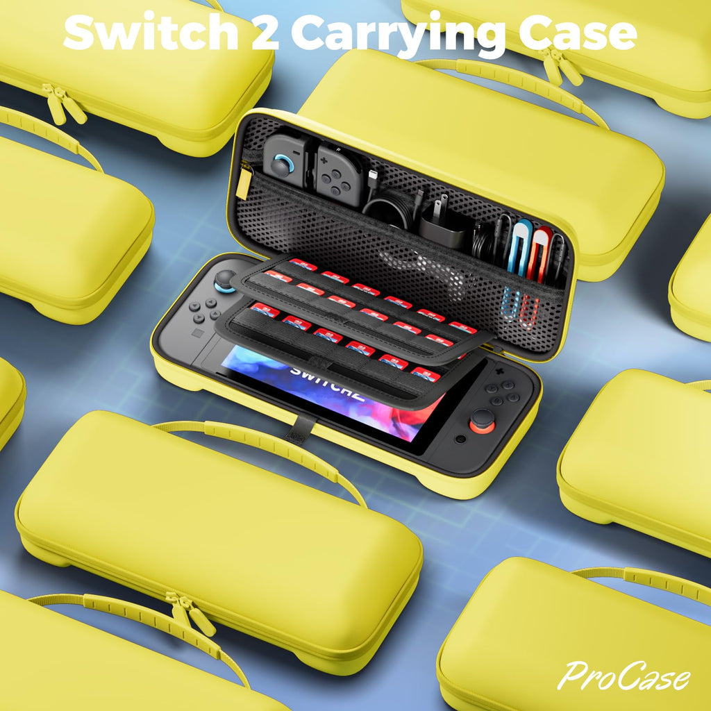 ProCase Carrying Case for Nintendo Switch 2 (2025) with 24 Game Card Slots, Hard Portable Travel Case Storage Bag Protective Pouch for 2025 Nintendo Switch 2 Console AC Adapter & Accessories -Black,L