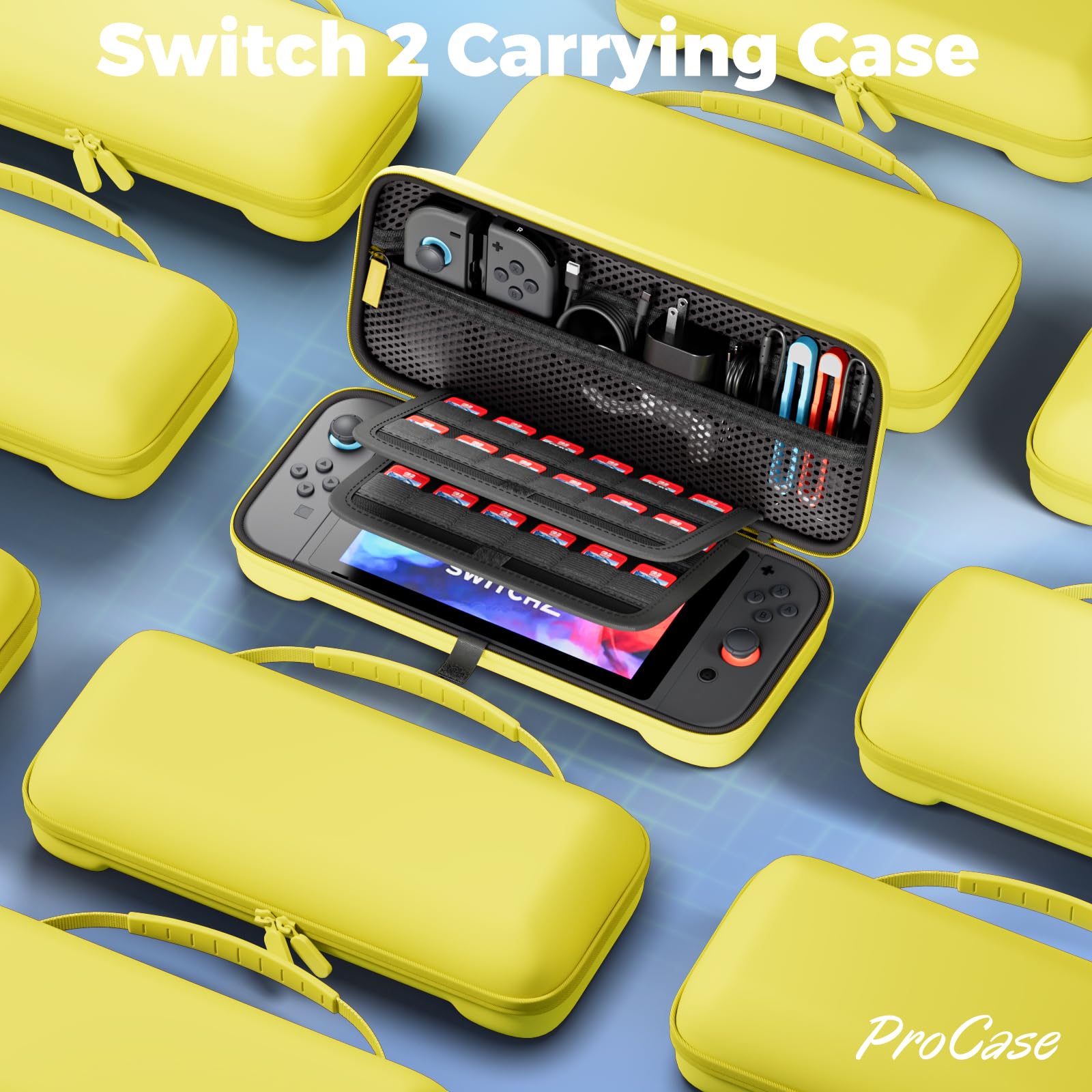 ProCase Carrying Case for Nintendo Switch 2 (2025) with 24 Game Card Slots, Hard Portable Travel Case Storage Bag Protective Pouch for 2025 Nintendo Switch 2 Console AC Adapter & Accessories -Black,L
