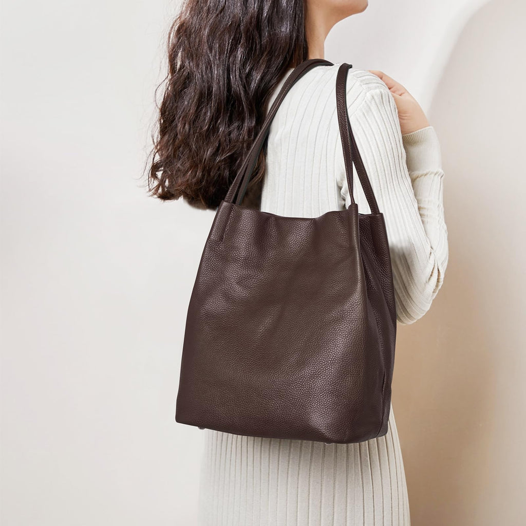 Kattee Women Soft Genuine Leather Totes Shoulder Bag Purses and Handbags with Top Magnetic Snap Closure