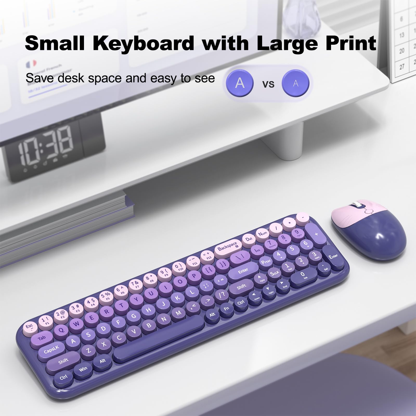 MOFII Wireless Keyboard and Mouse Combo, Compact Typewriter Retro Round Computer Keyboard and Mouse Set, Plug and Play, for Windows, Computer, Desktop, PC, Notebook - Black Green Gradient