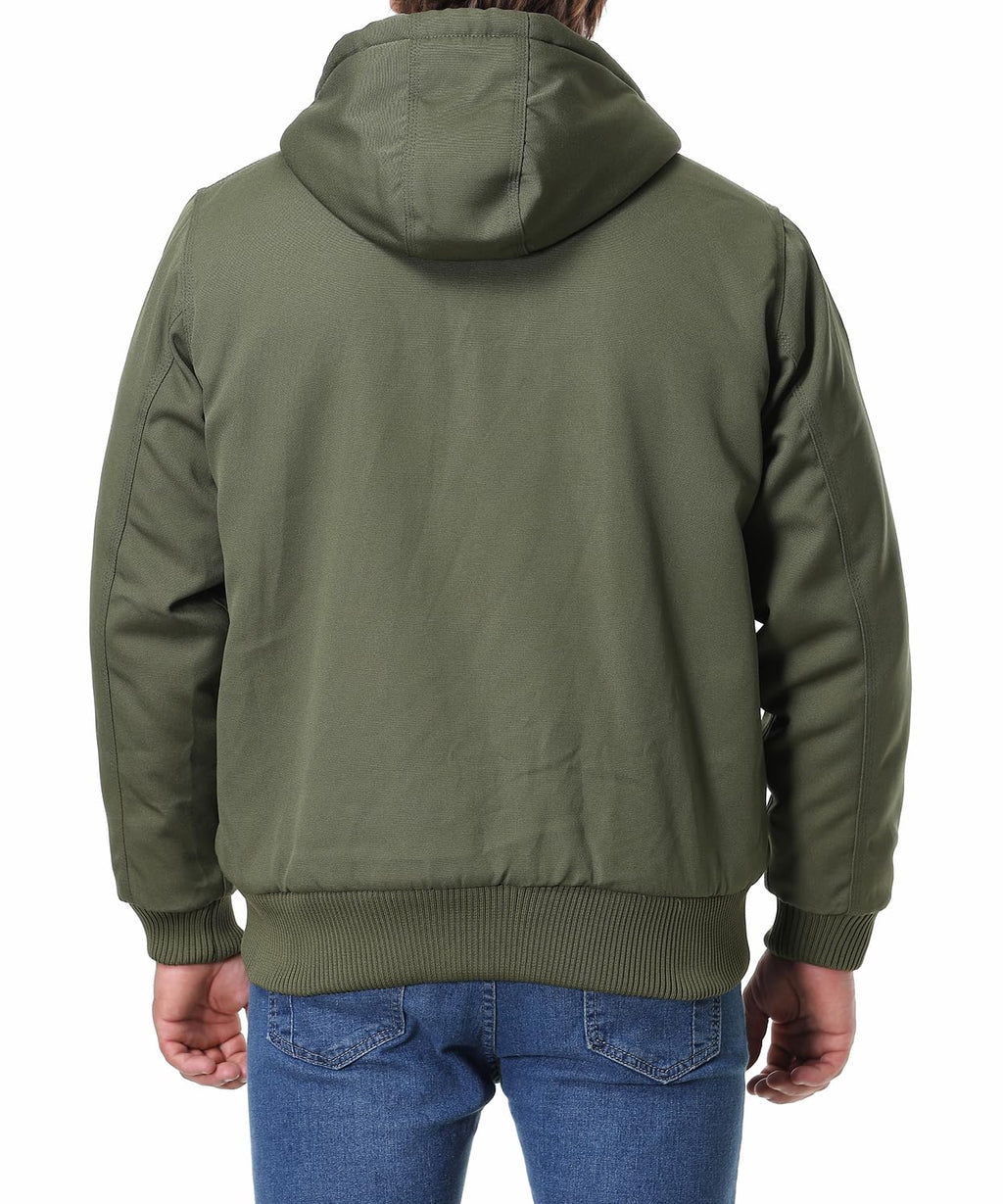 TUAOVA Men's Fit Relaxed Work Coat Fleece Lined Waterproof Workwear Winter Hooded Jacket with Multiple Pockets