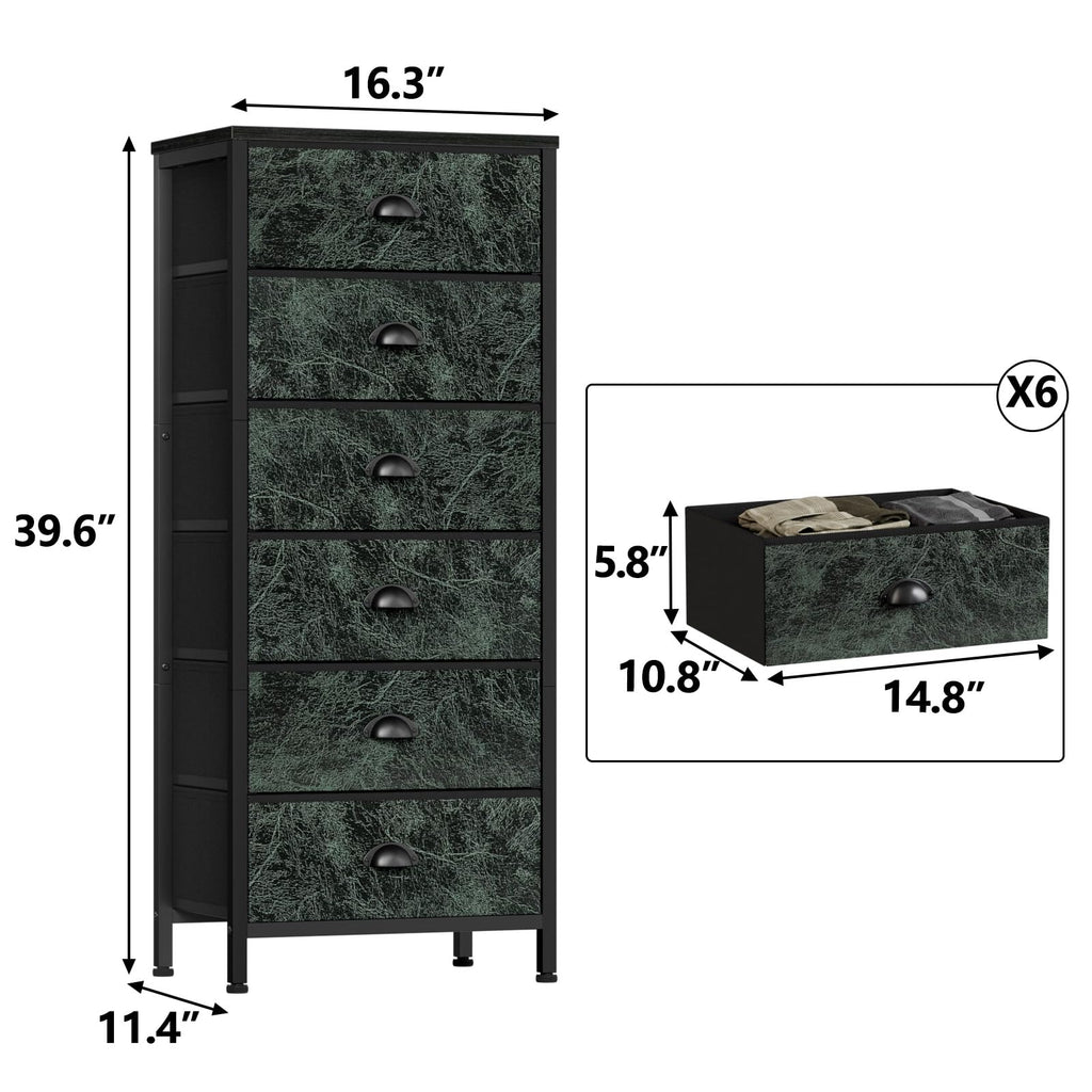 Furnulem Tall Dresser with 6 Drawers,Vertical Bedside End Table & Chest for Bedroom,Black Storage Tower Dorm Nightstand with Fabric Drawer Organizer Unit Furniture in Living Room,Closet,Hallyway