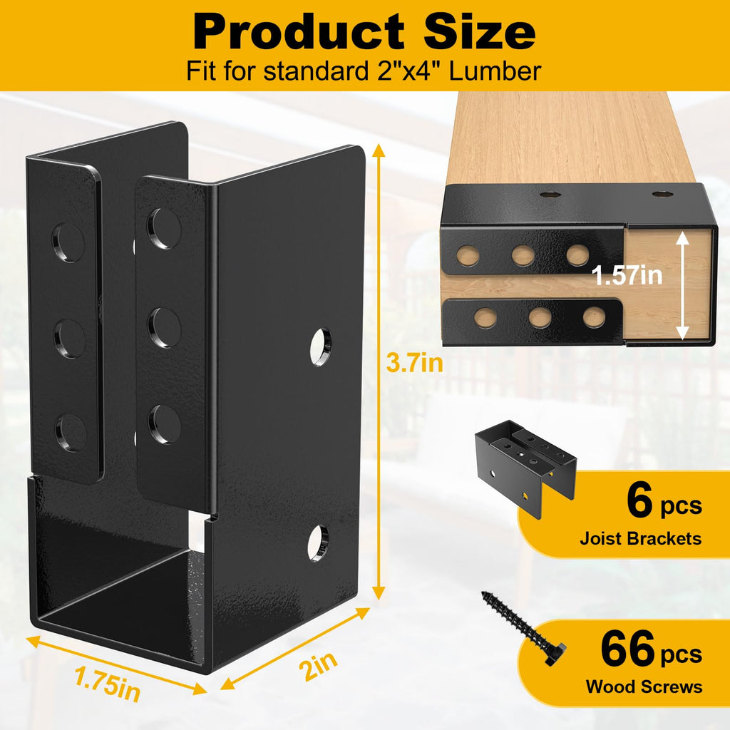 FMhotu Concealed Joist Hanger (1 Pack),4"x6" Outdoor Concealed-Flange Joist Bracket with Screws, Q235B Steel Powder Coated Concealed Mount Light Joist Hangers for 4"x6" Beam, Swing, Handrail, Fence