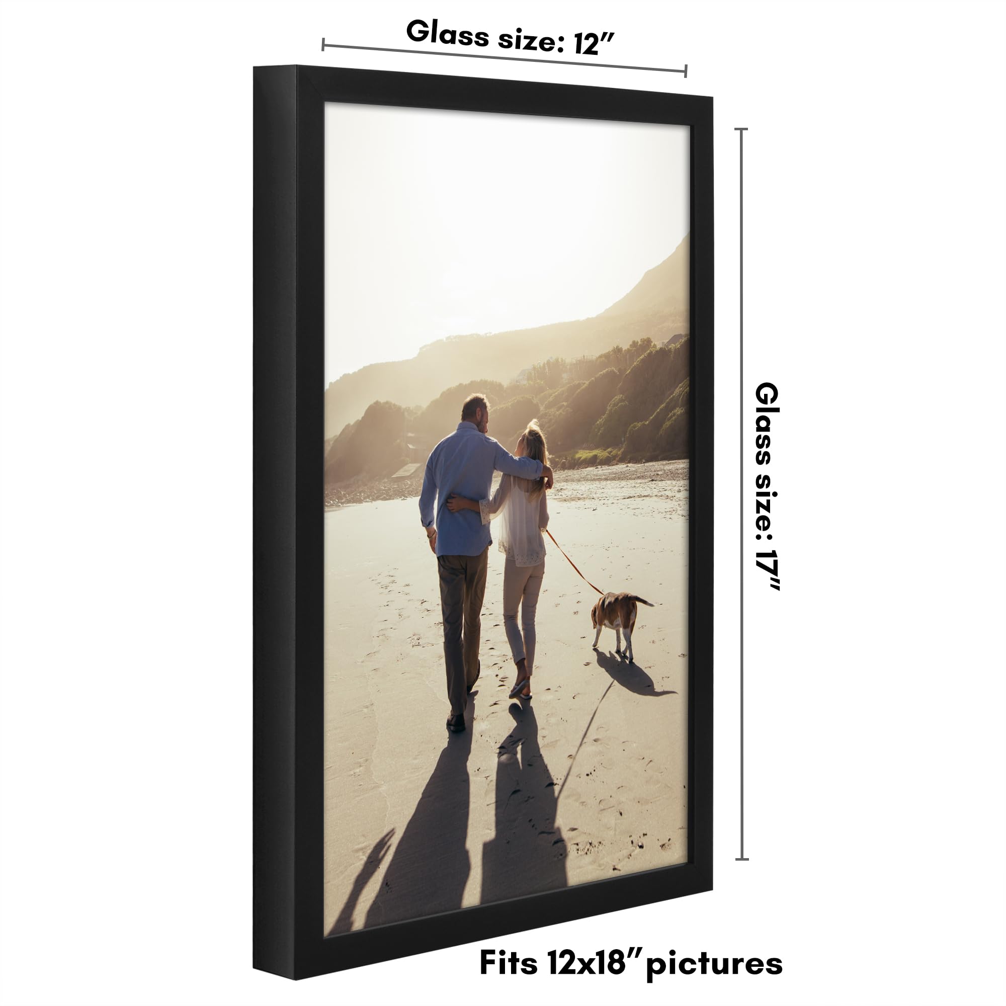Americanflat 5x7 Picture Frame with Shatter-Resistant Glass - Soho Collection - Gallery Style Deep Molding Picture Frames for Tabletop and Wall Display - Black