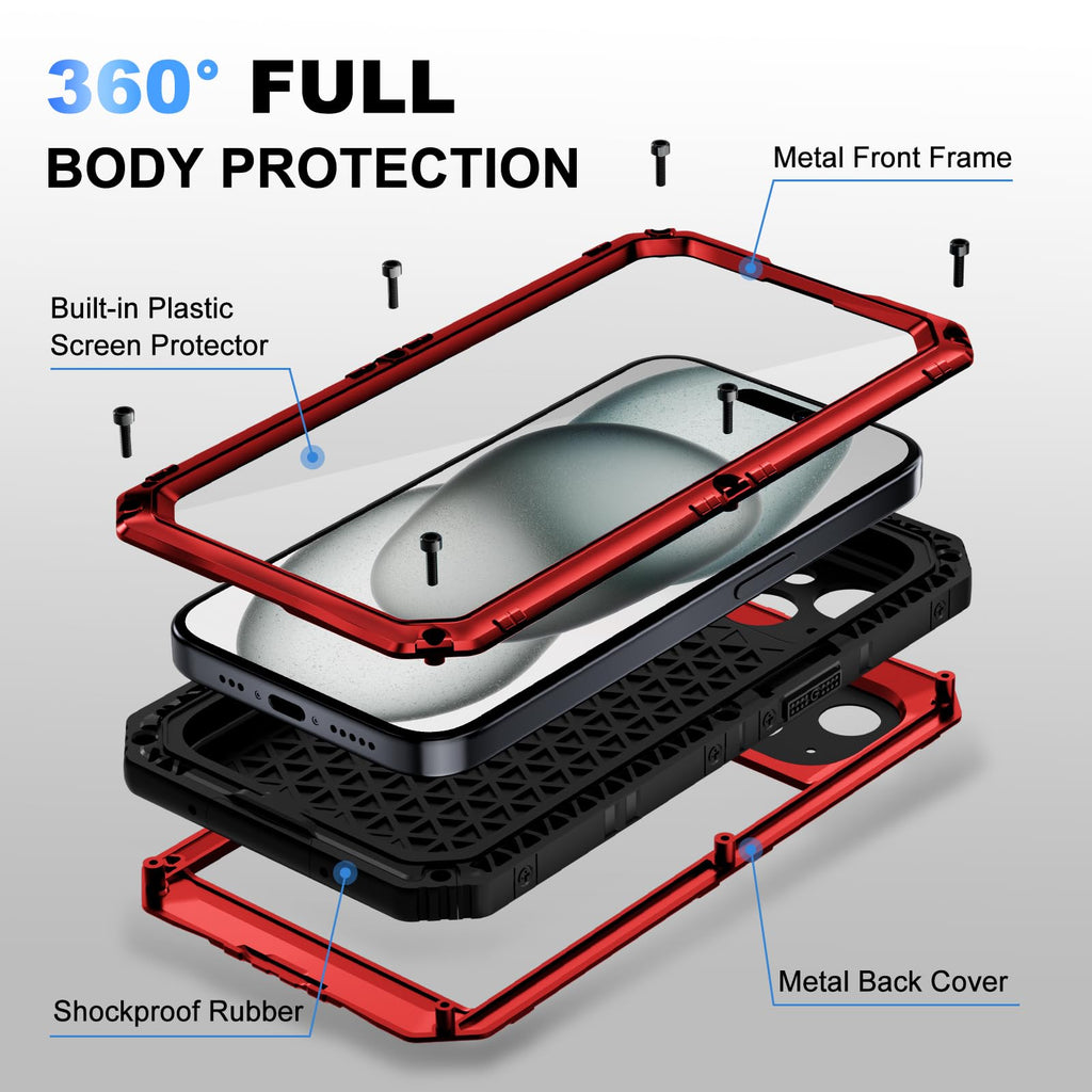 Beasyjoy for iPhone SE 2022/2020/ 8/7 Metal Case, Waterproof Heavy Duty Case with Screen Protector, Full Body Protection Military Grade Shockproof Defender Durable Sturdy Rugged Aluminum Cover, Black