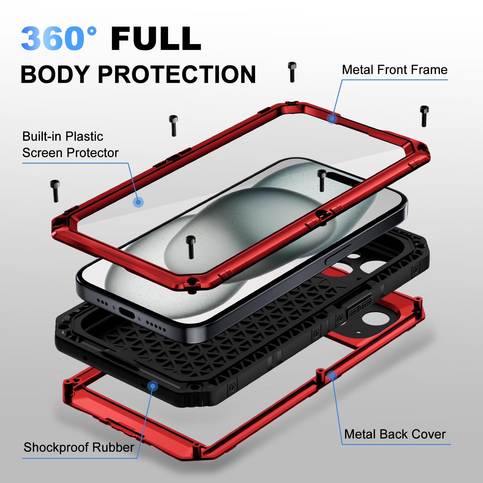Beasyjoy for iPhone SE 2022/2020/ 8/7 Metal Case, Waterproof Heavy Duty Case with Screen Protector, Full Body Protection Military Grade Shockproof Defender Durable Sturdy Rugged Aluminum Cover, Black
