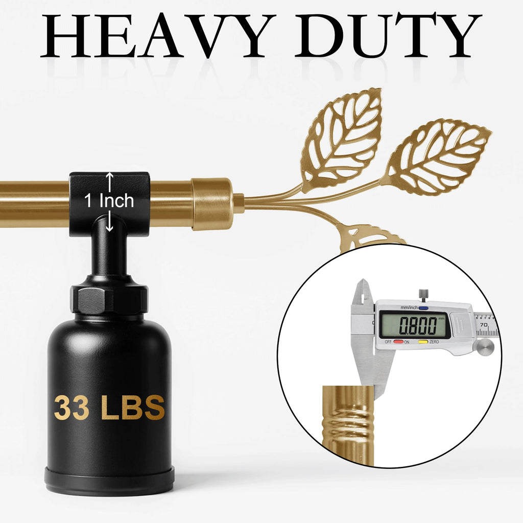 RYB HOME Small Curtain Rod 28 to 48 Inch Adjustable Telescoping Blackout Decorative Drape Rod with Leaf Finial for Cafe Kitchen Kids Bedroom Bathroom Shower Living, Antique Brass, 1 Inch Diameter