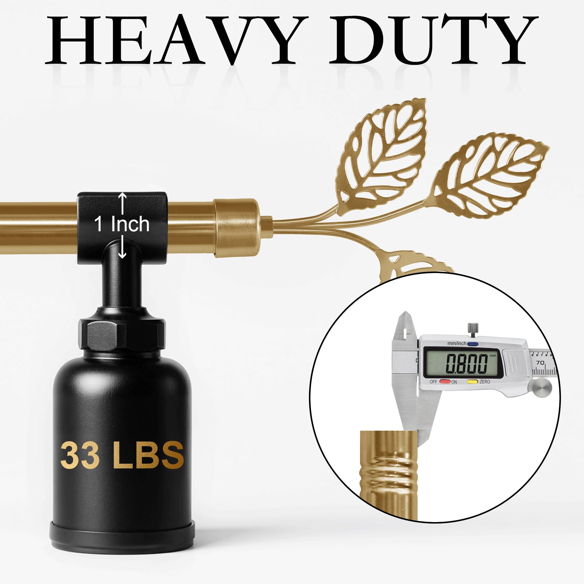 RYB HOME Small Curtain Rod 28 to 48 Inch Adjustable Telescoping Blackout Decorative Drape Rod with Leaf Finial for Cafe Kitchen Kids Bedroom Bathroom Shower Living, Antique Brass, 1 Inch Diameter