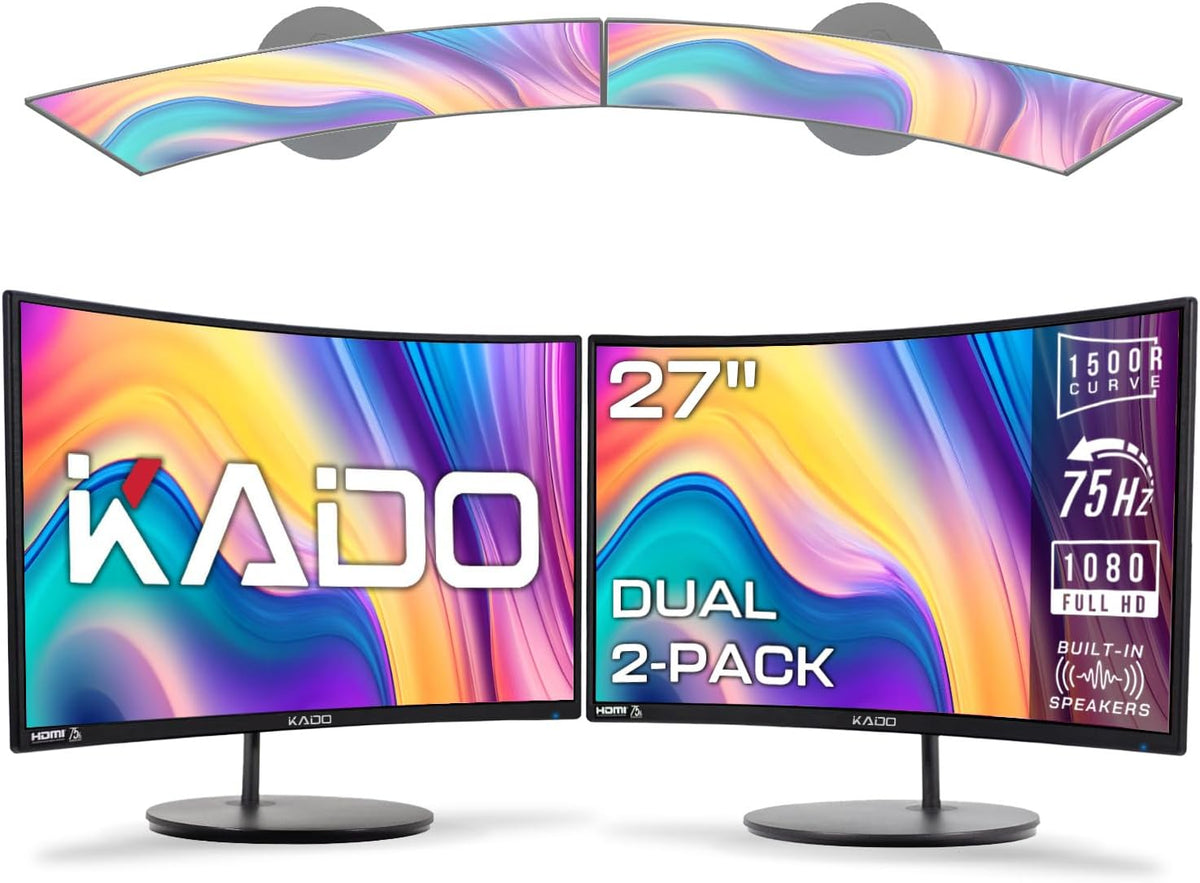 Kado 2-Pack Dual 27" Curved 1500R 1920x1080 75Hz FHD Computer Monitor