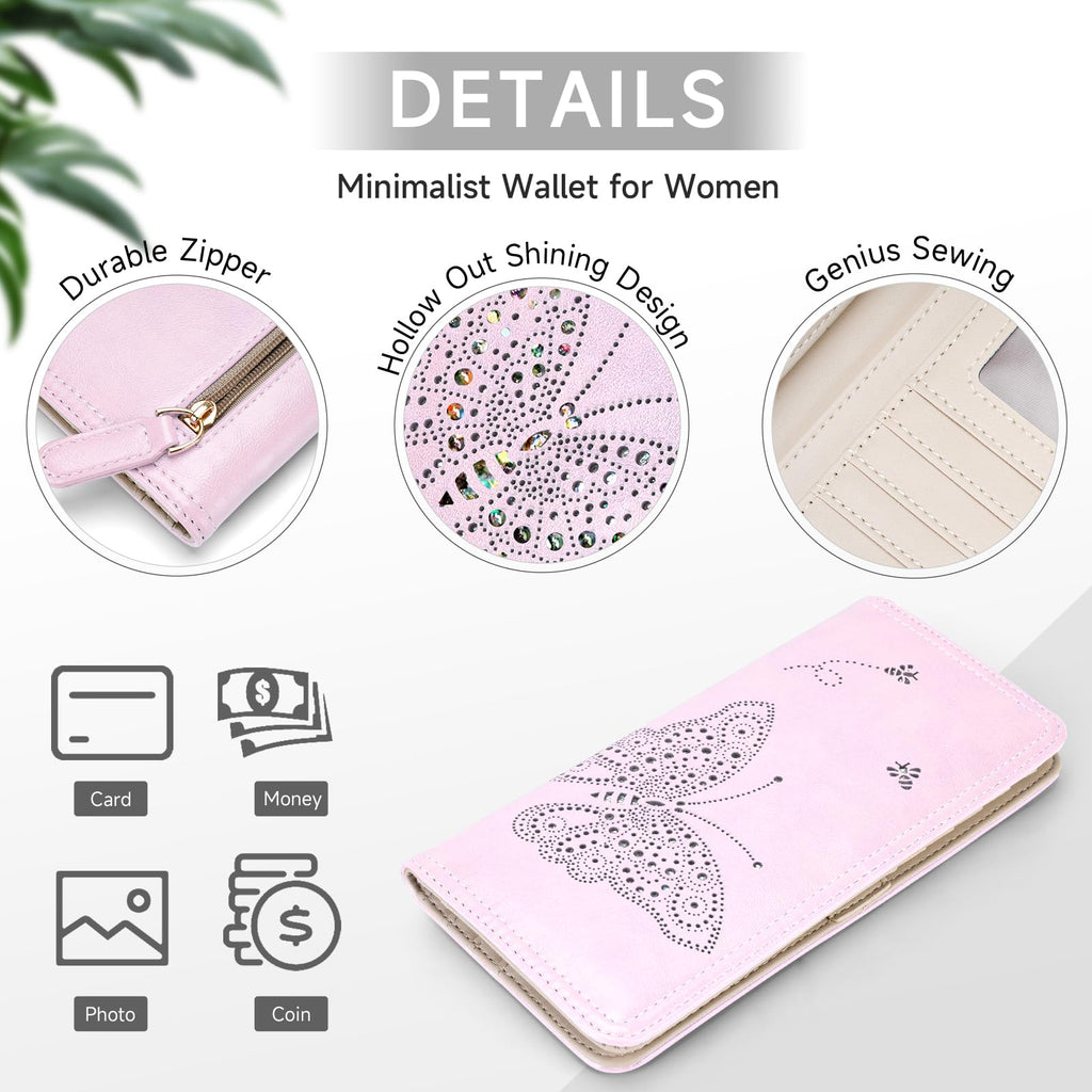 KITEVIUN RFID Wallet Women Ultra Slim Thin Womens Wallet Compact Clutch Long Ladies Wallet for Women WHITE