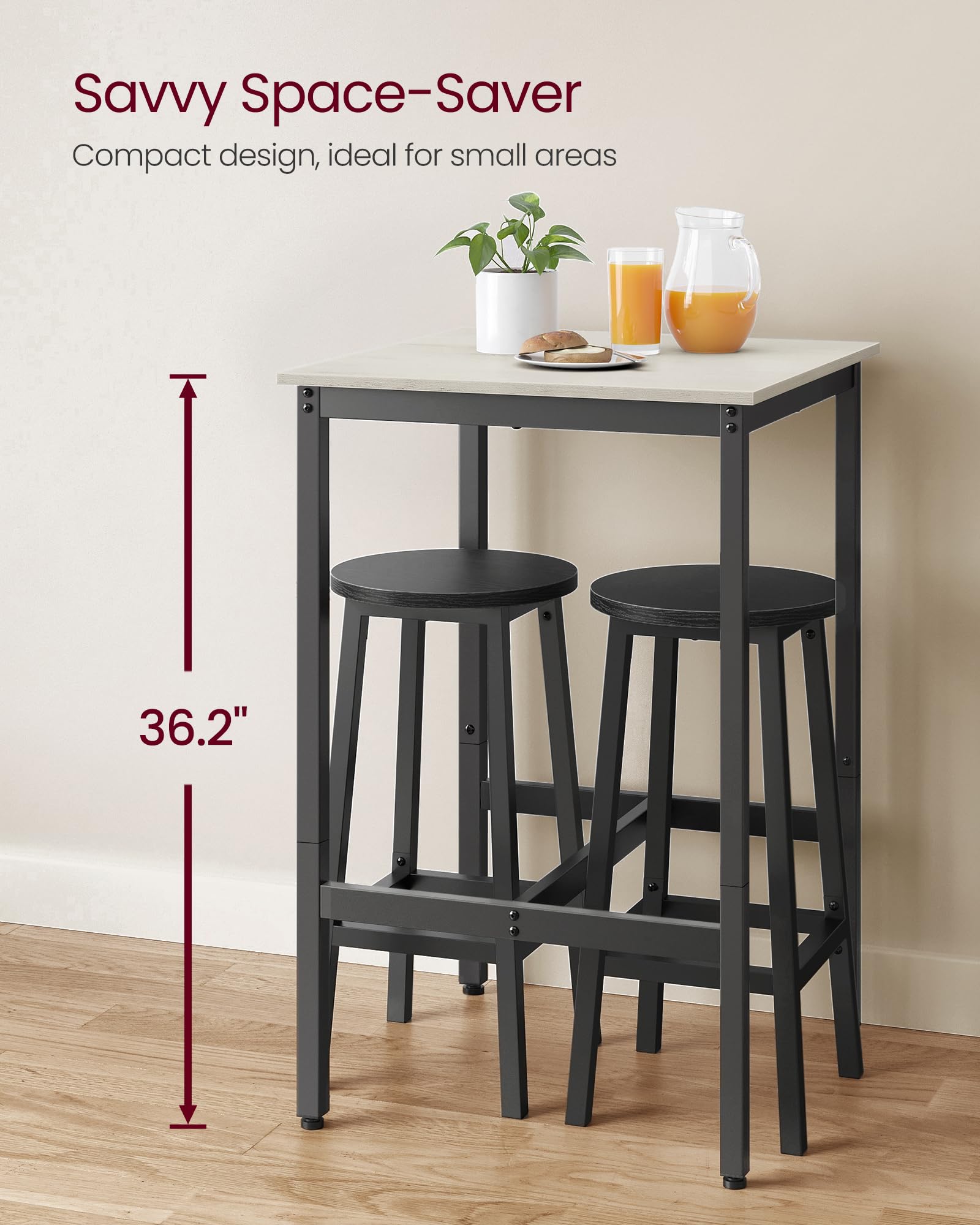VASAGLE Bar Table, Kitchen Dining Table, High Top Pub Table, Bar Height Cocktail Table for Living Room Party, Sturdy Metal, 15.7 x 39.4 x 35.4 Inches for Narrow Spaces, Ebony Black and Ink Black
