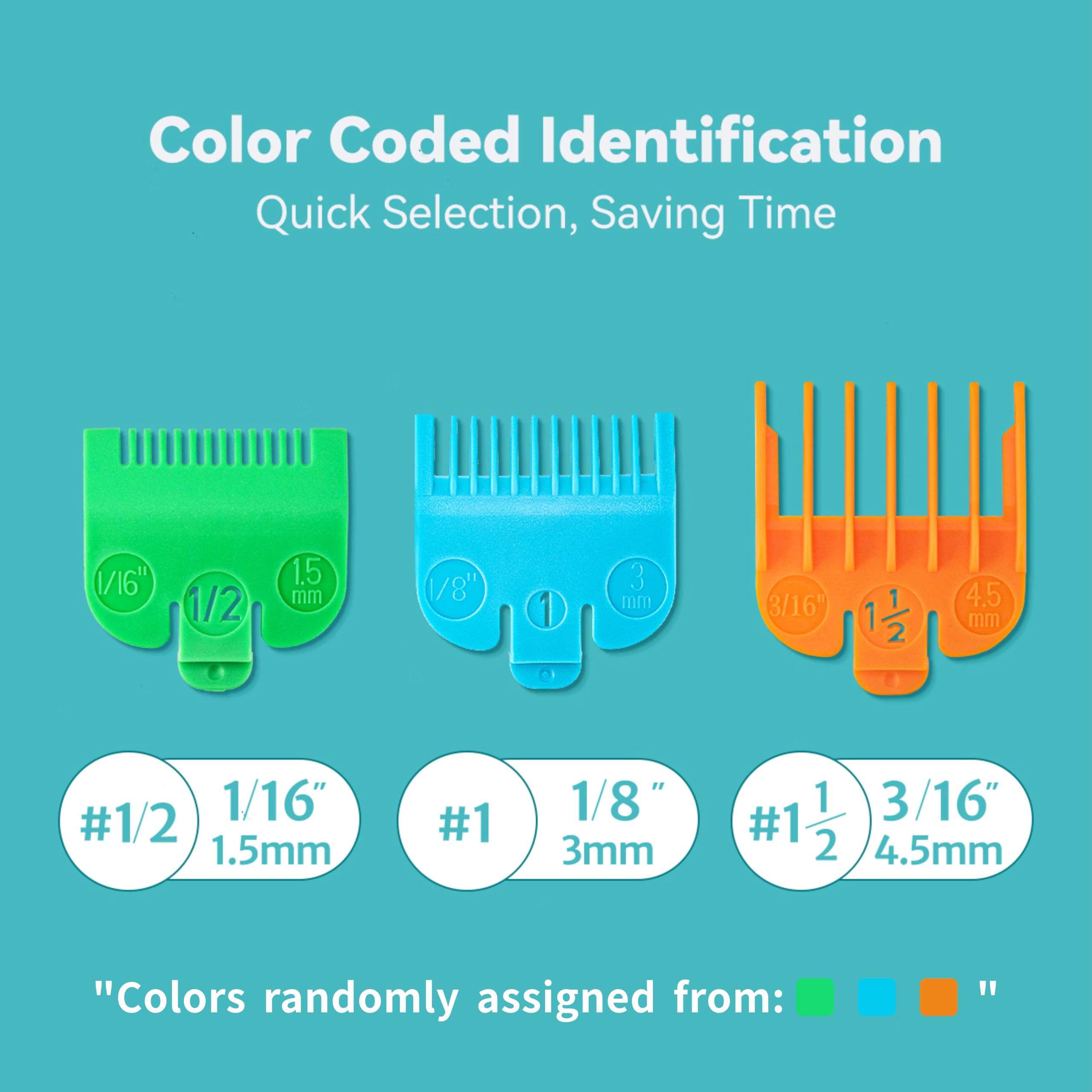 Magetic Clipper Guards Set Compatible with Most Wahl Clippers, Color Coded Clipper Combs Replacement - Guard Number: #1/2, 1 and #1 1/2 (Length: 1/16, 1/8 and 3/16 inch)