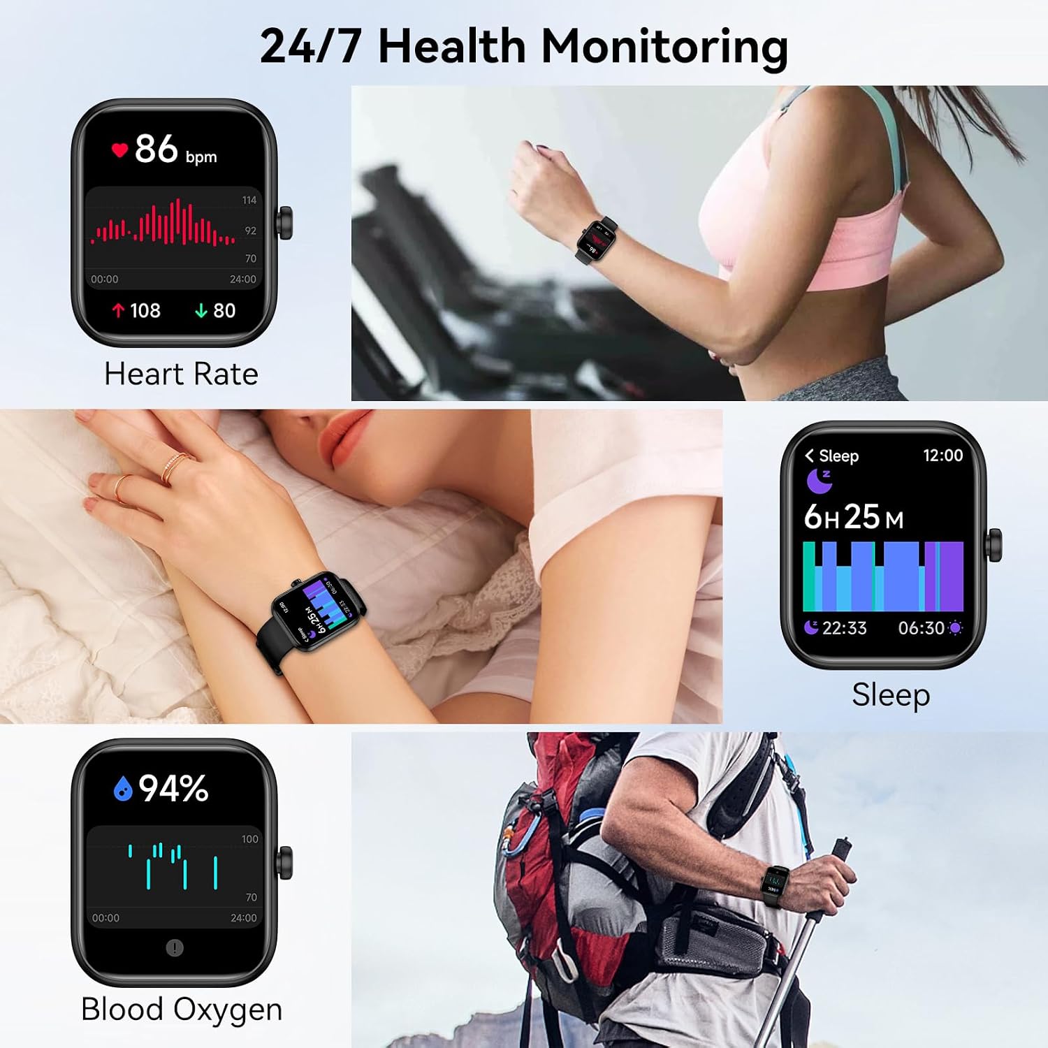Smart Watch for Men Women Alexa Built-in, 1.83" HD Fitness Tracker Touchscreen with Call Function, IP68 Waterproof, 120+ Sport Modes, 24/7 Heart Rate/Sleep Monitor, iOS Android Compatible (Black)