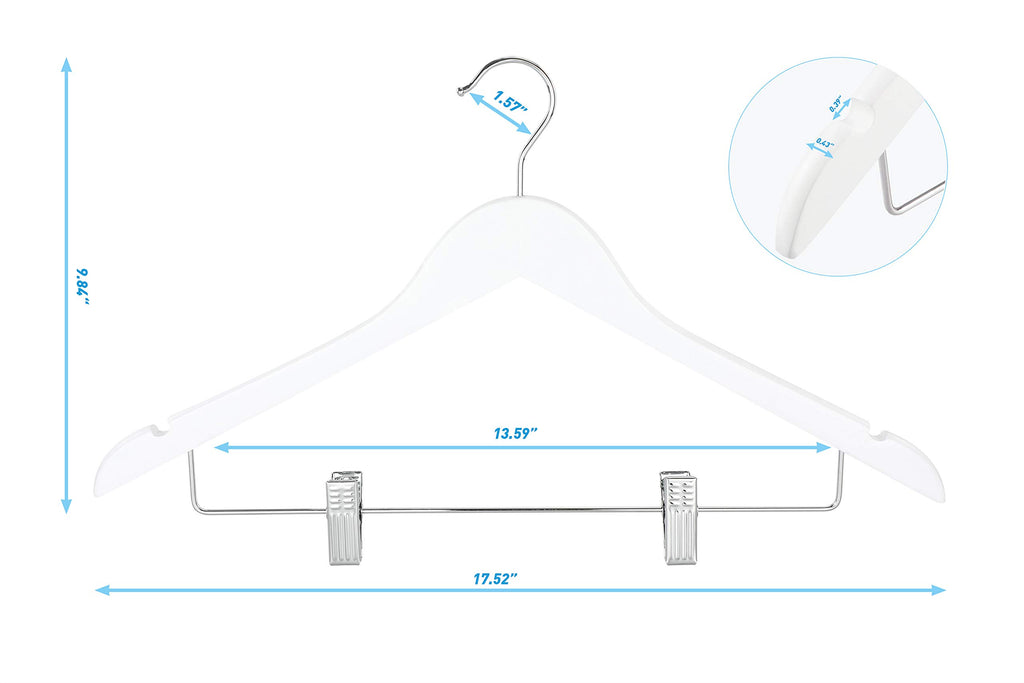 TOPIA HANGER Wooden Suit Hangers with Adjustable Metal Clips (10 Pack), Solid Wood Clothes Hangers, 360° Swivel Hook, Premium Retro Finish Pants Hangers for Clothes Coat, Jeans, Blouse-CT28A