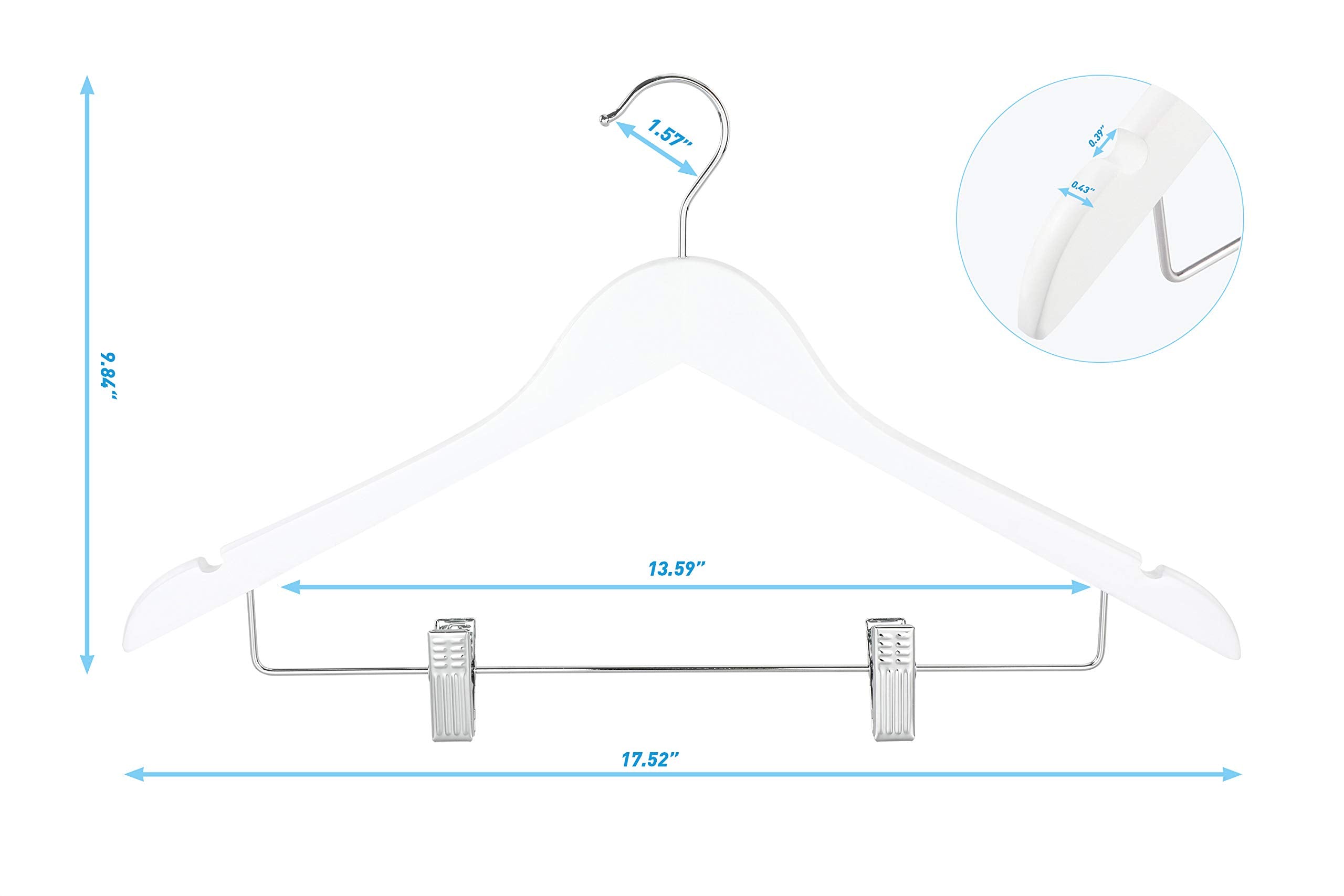 TOPIA HANGER Wooden Suit Hangers with Adjustable Metal Clips (10 Pack), Solid Wood Clothes Hangers, 360° Swivel Hook, Premium Retro Finish Pants Hangers for Clothes Coat, Jeans, Blouse-CT28A