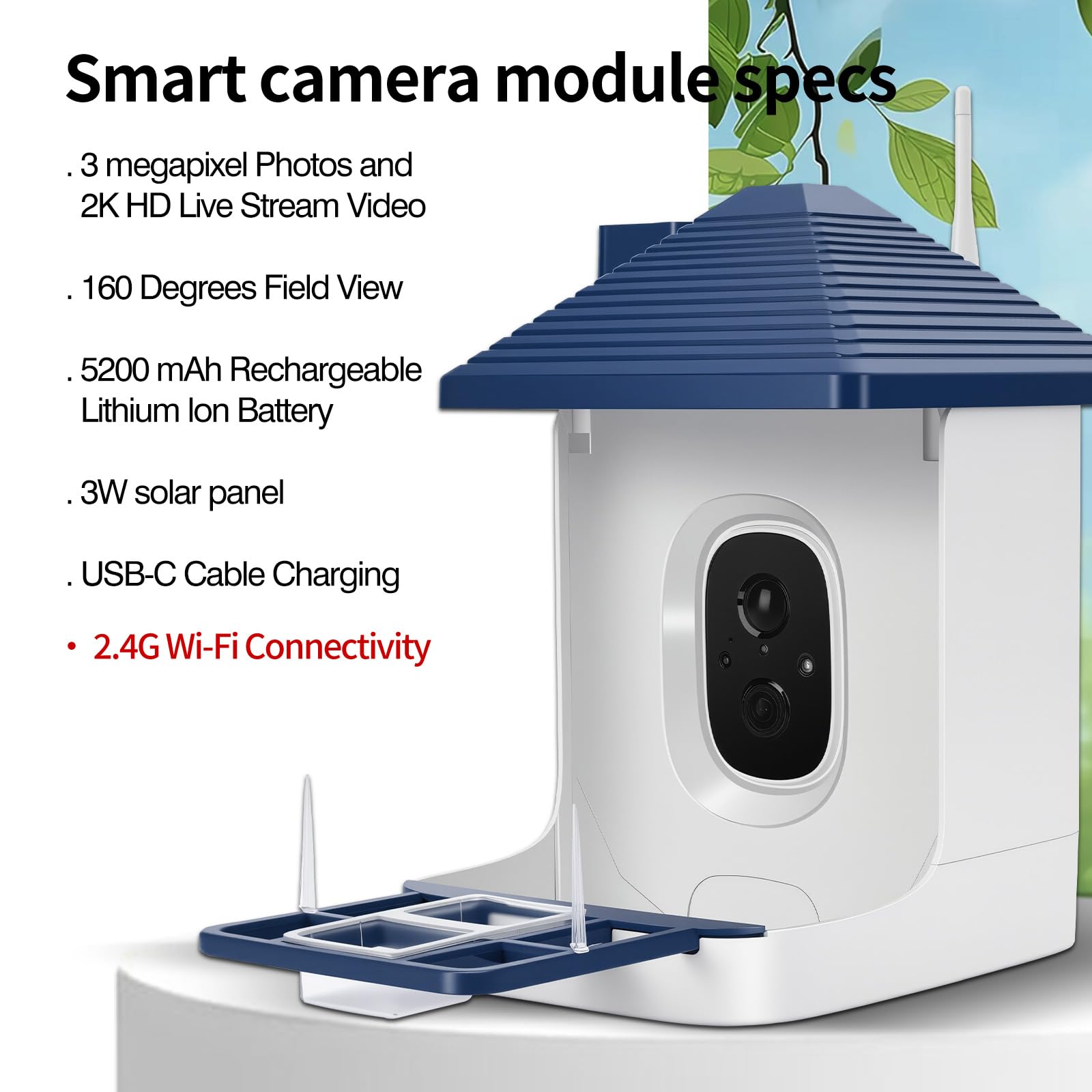 Smart Bird Feeder with Camera,AI Identify Species,Bird House with Solar Powered,Instant Arrival Alerts,2K Capture Video,Live View for Lover (Blackish Green)