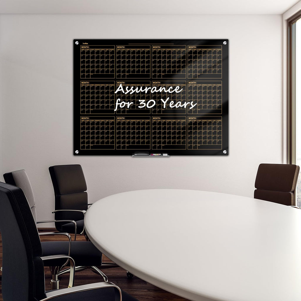 Dry Erase Board Black Magnetic Glass Whiteboard, TANKEE Modern Large Frameless Tempered Glass White Board for Wall, Office, School, Home, 36” x 24”, 3' x 2' White Board