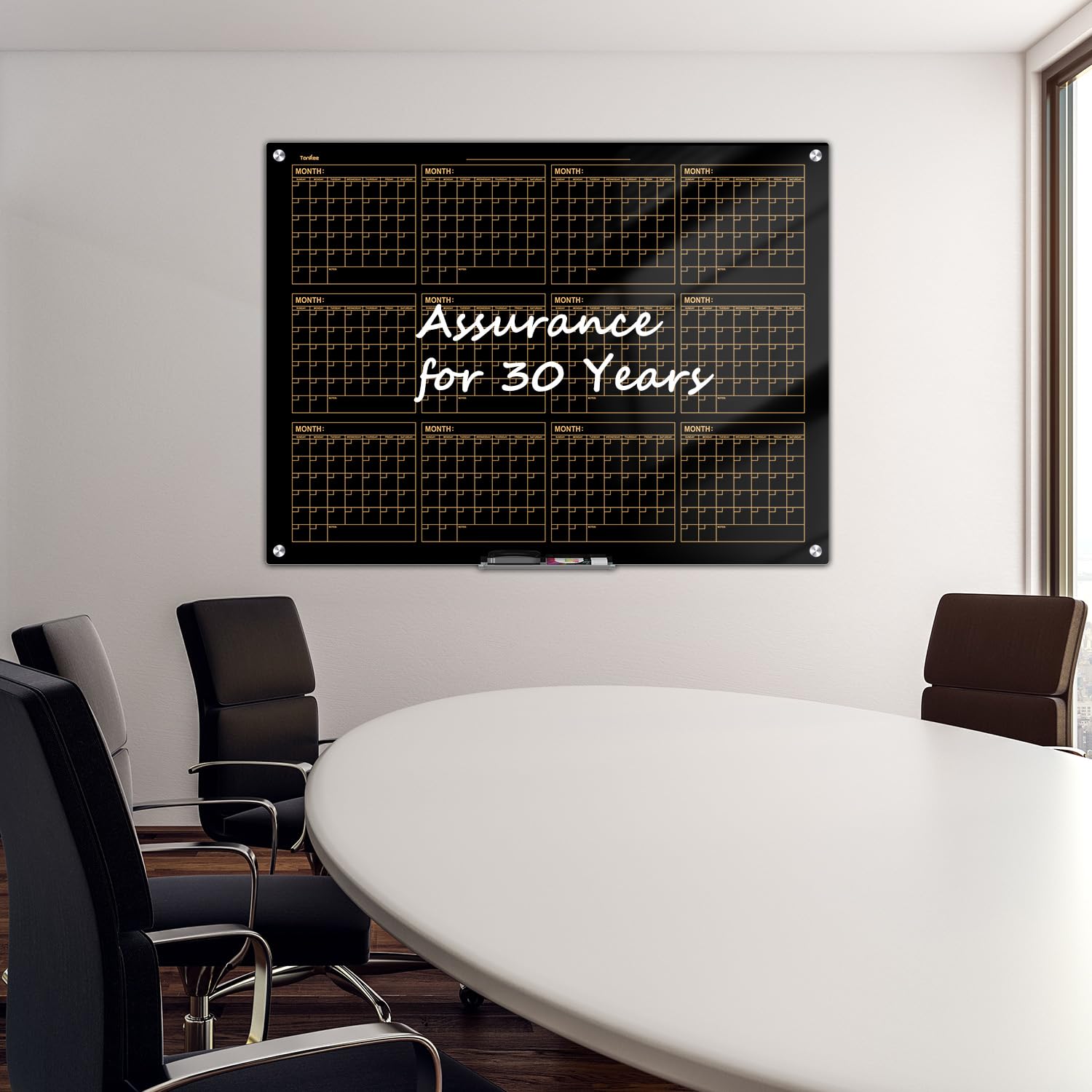 Dry Erase Board Black Magnetic Glass Whiteboard, TANKEE Modern Large Frameless Tempered Glass White Board for Wall, Office, School, Home, 36” x 24”, 3' x 2' White Board
