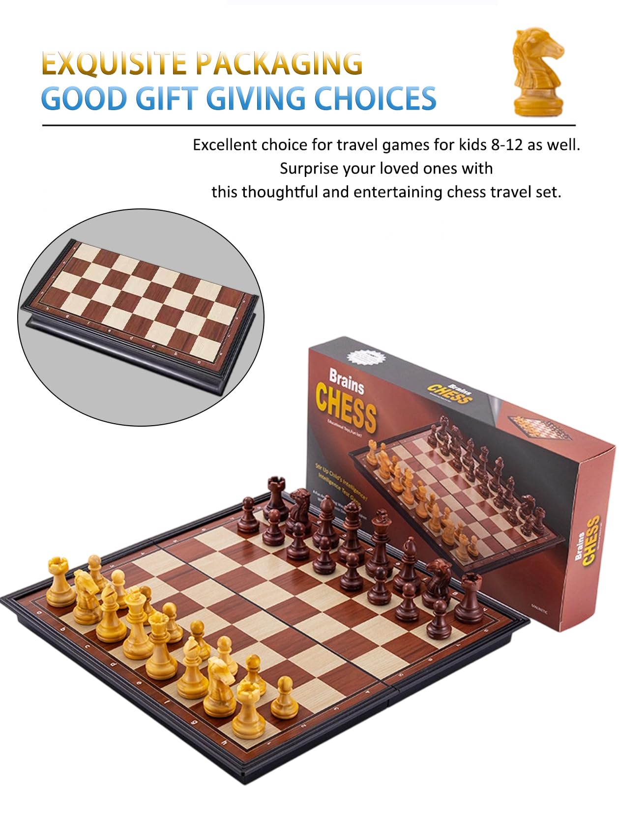 Chess Sets Magnetic Board Games - 11.8 Inches Travel Chess Set for Teenager & Adults, Wooden-Style Folding Portable Chess Gifts Classic 2-Player Strategy Family Game for Beginner and Professional