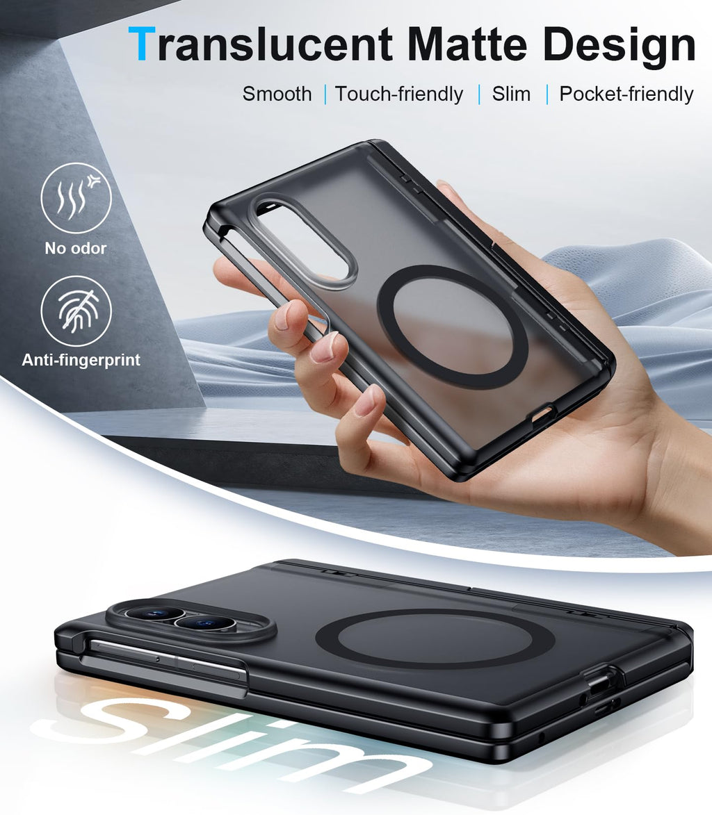 for Samsung Galaxy Z Fold 8 Case,[Compatible with MagSafe][Built-in HD Screen Protector & Kickstand][Hinge Protection]Translucent Matte Full-Body Shockproof Phone Case for Galaxy Z Fold 8,Black