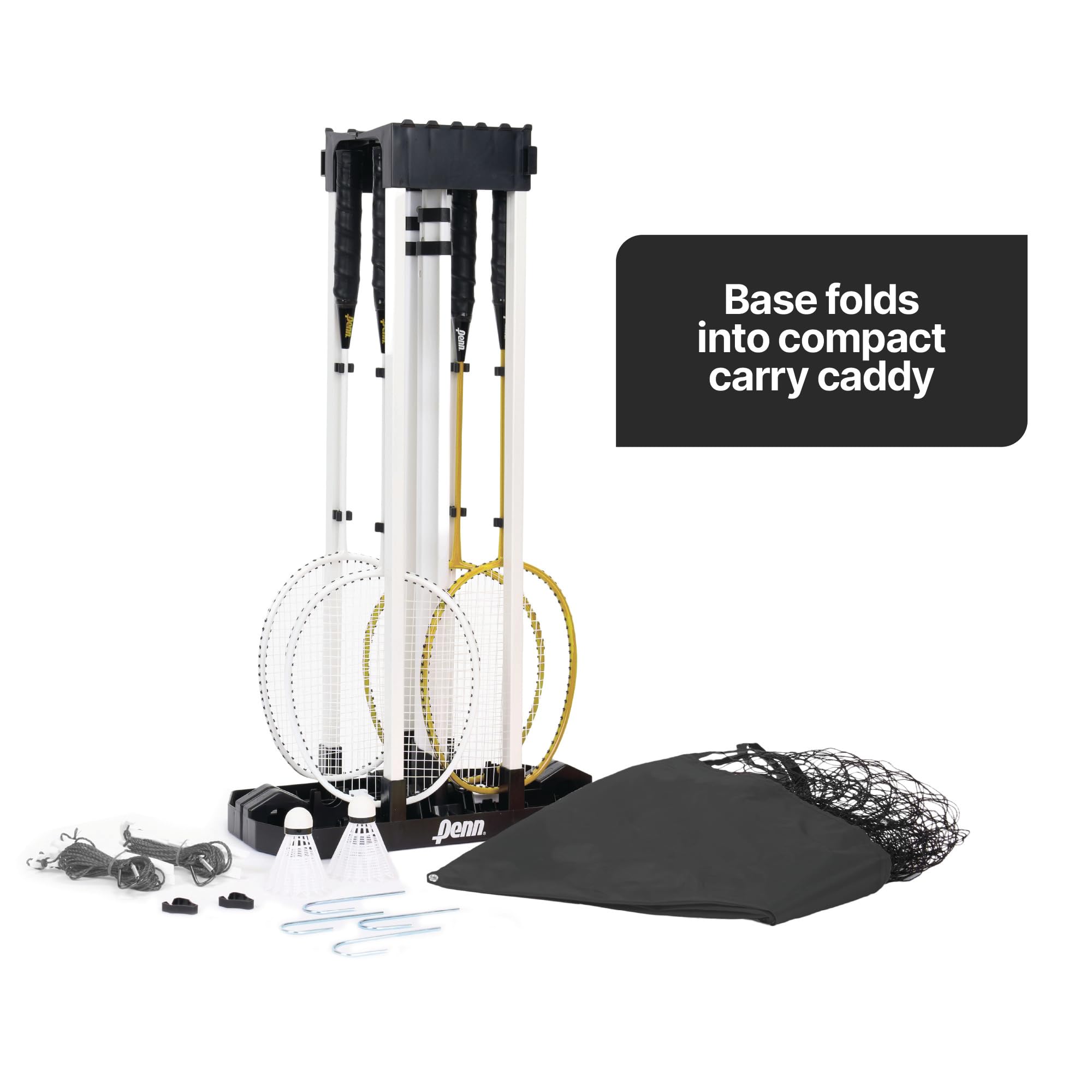 EastPoint Easy Setup Badminton Set - 15 ft Net, 4 Rackets, 2 Shuttlecocks - Quick Setup Net for Backyard Games - Steel Shaft Badminton Rackets for Family Games - Durable Shuttlecocks for Outdoors