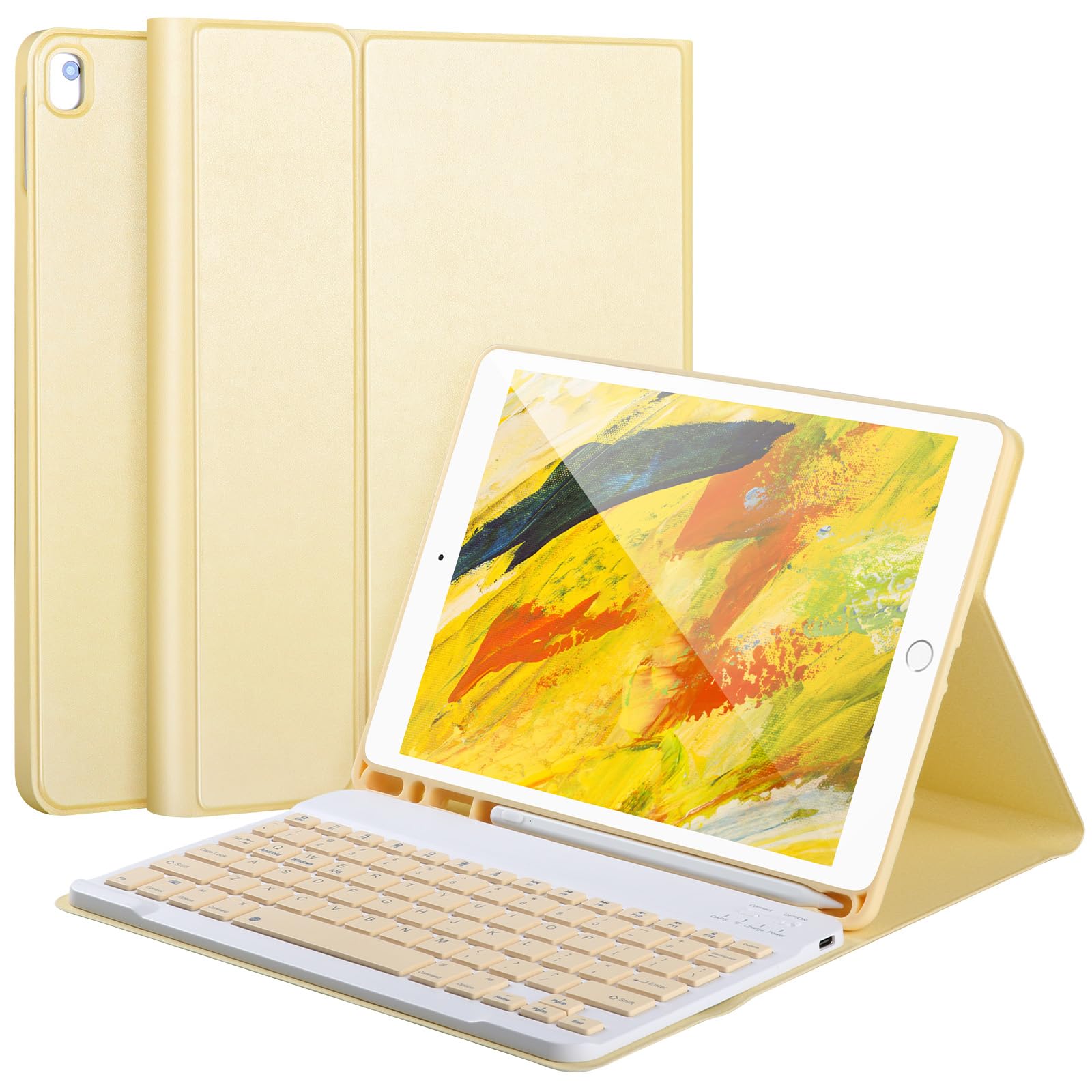 AHYWTAN Keyboard Case for iPad 9/8/7th Gen 10.2, Bluetooth Keyboard with 7 Color Backlit, iPad 10.2 inch Case with Keyboard, Pencil Holder, Black-L