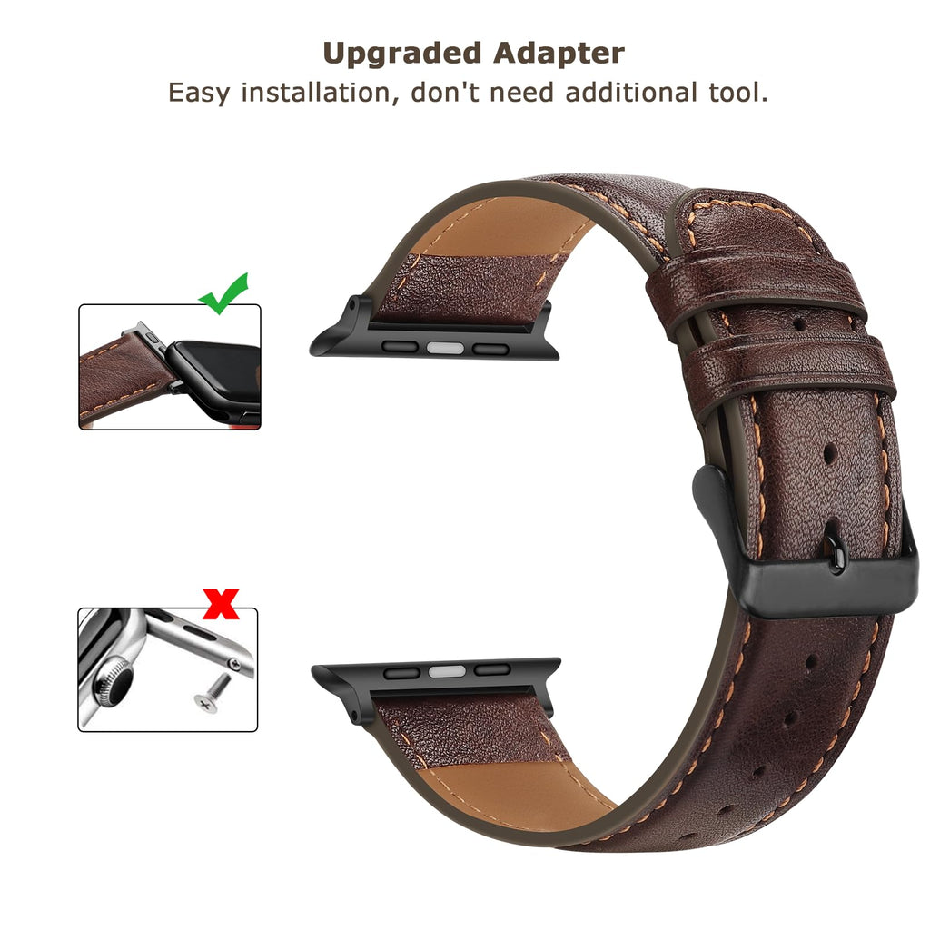 Tasikar Bands Compatible with Apple Watch Band 42mm (Series11/10) 41mm 40mm 38mm Men Genuine Leather Replacement Bands Compatible with Apple Watch SE Series 11 10 9 8 7 6 5 4 3, Black