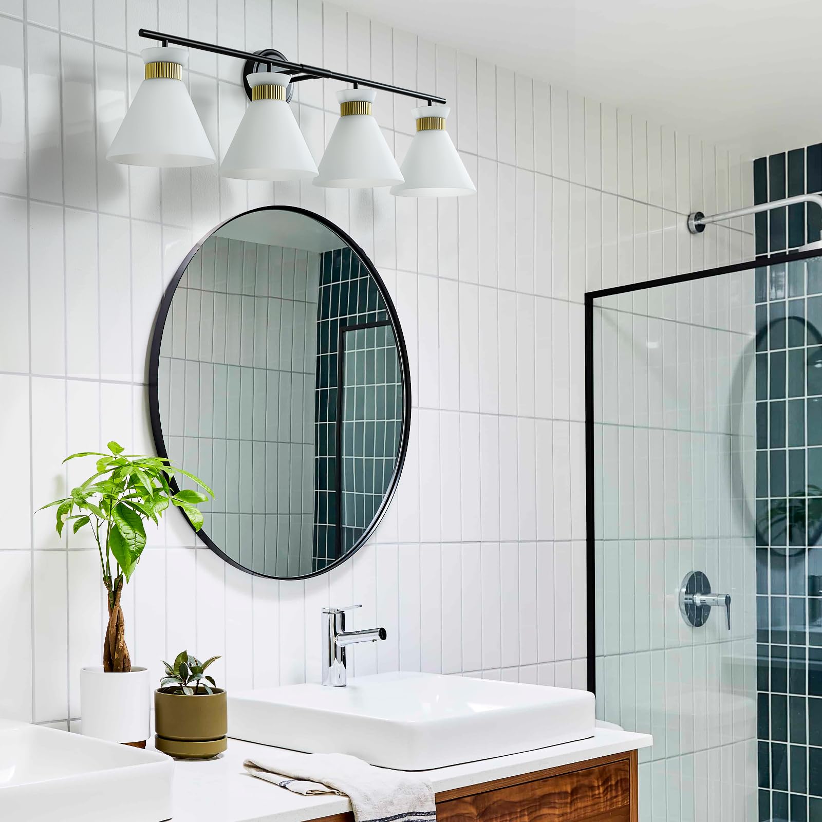 WOSHITU Gold Bathroom Light Fixtures: Modern Vanity Lighting Fixtures 2 Lights for Bathroom Mid Century Vanity Light Sconces Over Mirror with Frosted Milky Glass for Bath Bedroom Makeup