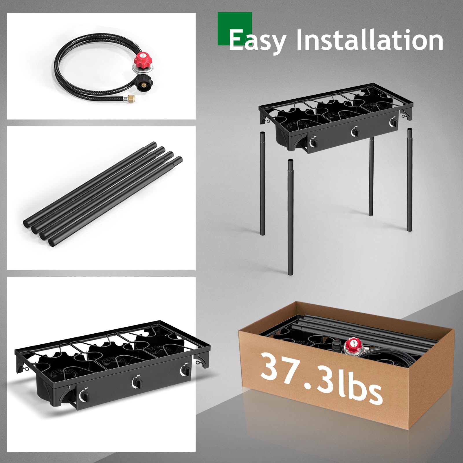 Outvita 2 Burner Propane Gas Stove for Outdoor Cooking, 150,000 BTU Camping Cooker with Removable Legs, Temperature Control Knobs for Backyard Cooking, BBQ, Baking and Frying