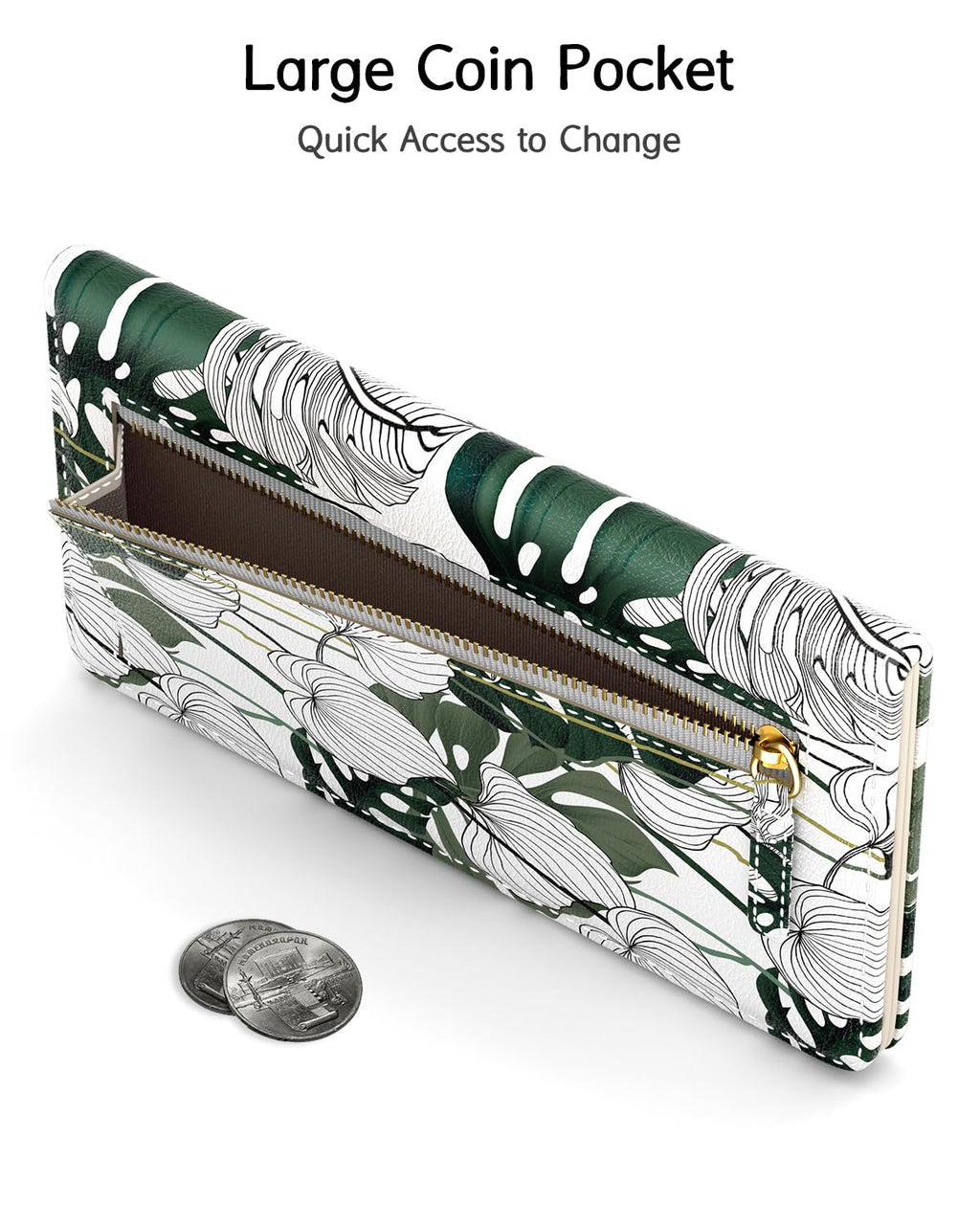 Nipichsha Womens Wallet, RFID Slim Wallets for Women, Thin Ladies Credit Card Holder Purse, Cute Leather Bifold Clutch Billfold with 11 Card Slots & ID Window, Abstract Boho Leaf