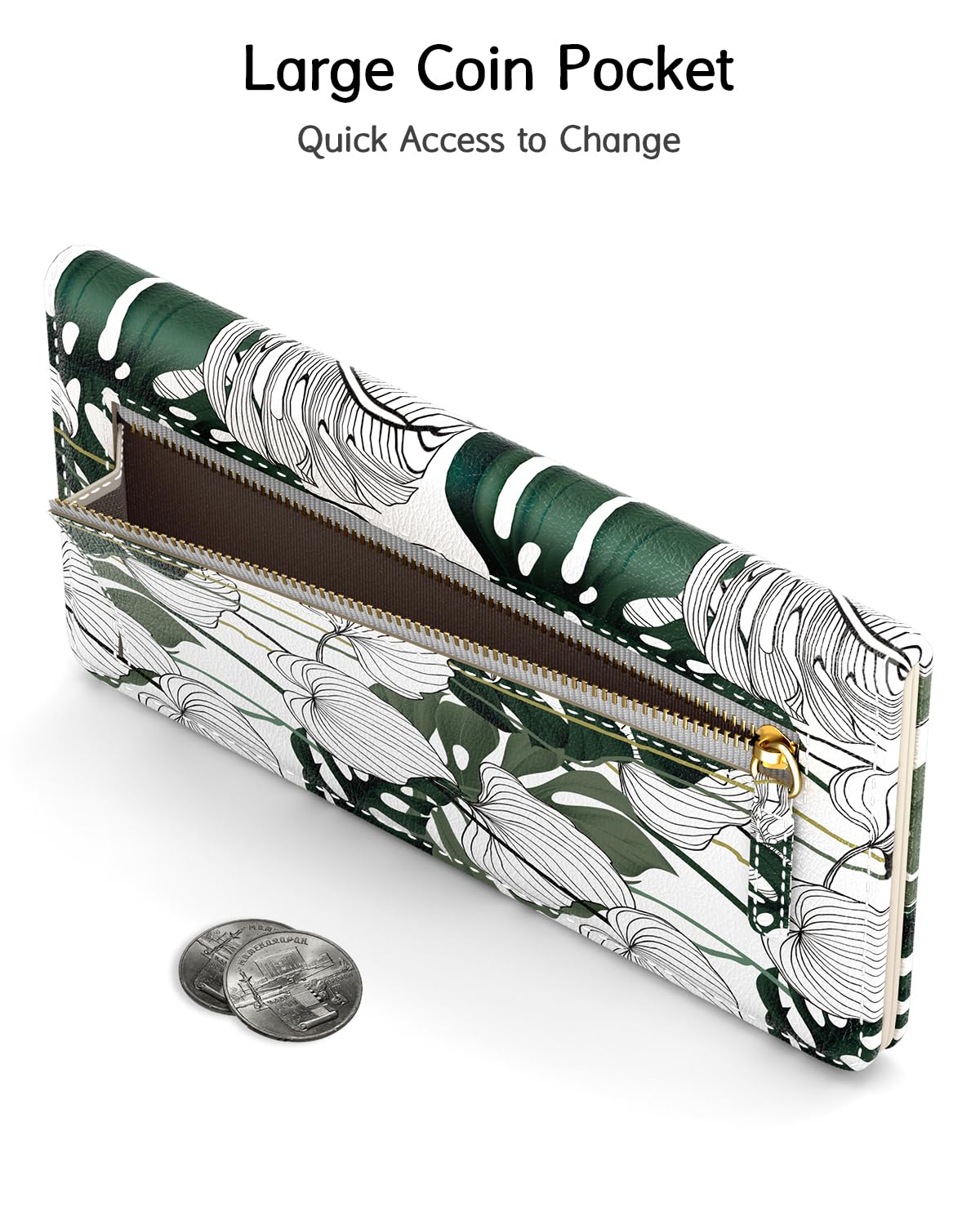 Nipichsha Womens Wallet, RFID Slim Wallets for Women, Thin Ladies Credit Card Holder Purse, Cute Leather Bifold Clutch Billfold with 11 Card Slots & ID Window, Abstract Boho Leaf