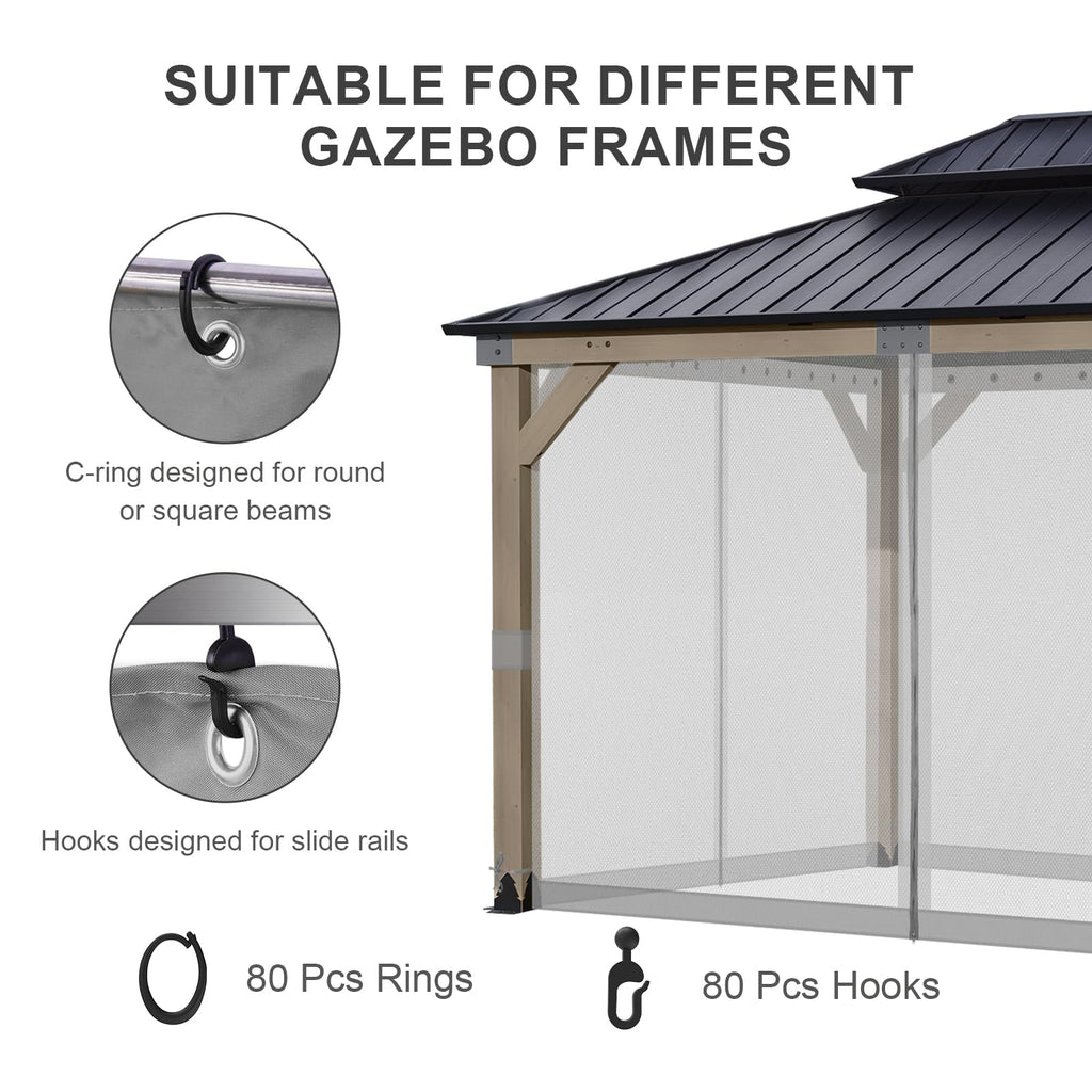 BPS 10' x 10' Gazebo Universal Mosquito Netting Screen Replacement, 4-Panel Mesh Screen Walls with Double Zippers for Outdoor Patio, Khaki (Mosquito Net Only)