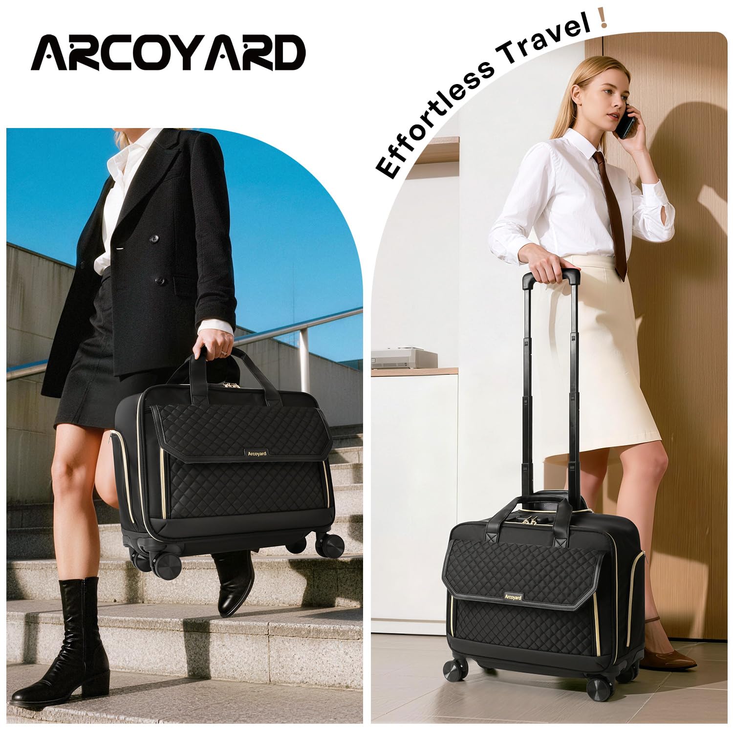Rolling Laptop Bag for Women with 4 Spinner Wheels, 17 Inch Rolling Briefcase for Women with Lock, Waterproof Rolling Computer Bag with 11 Pockets & Padded Laptop Sleeve for Work Travel, Black
