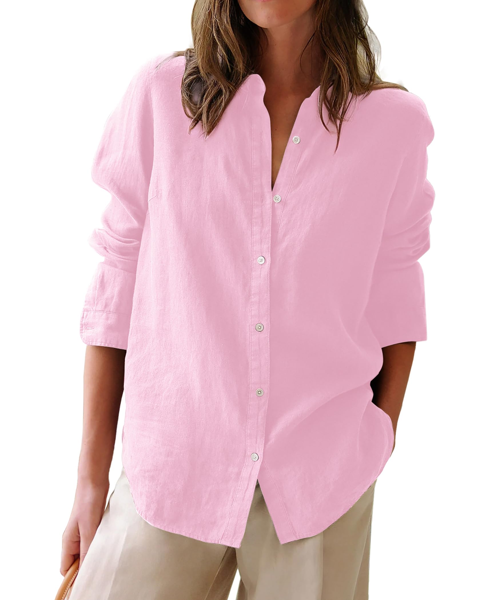 Button Down Shirts for Women Cotton Oxford Shirts Long Sleeve Dress Shirts Collared Blouses Work Casual Solid Tunic Tops