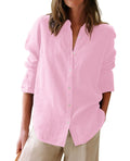 Button Down Shirts for Women Cotton Oxford Shirts Long Sleeve Dress Shirts Collared Blouses Work Casual Solid Tunic Tops