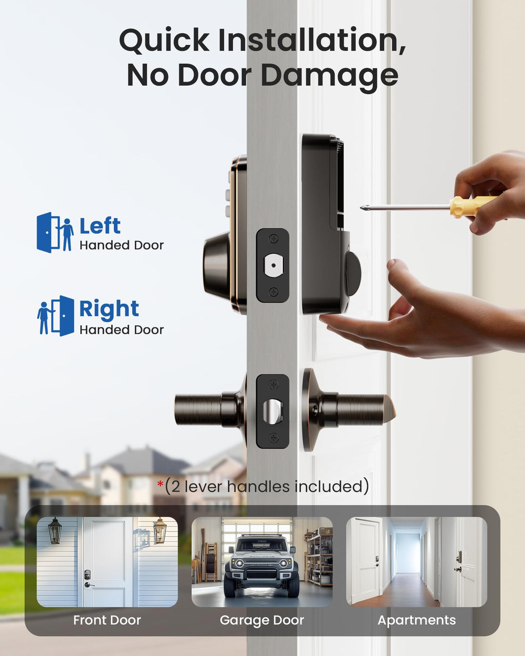 Veise Keyless Entry Door Lock with 2 Lever Handles - Electronic Keypad Deadbolt, Easy Installation Digital Smart Front Door Lock Set, Matte Black