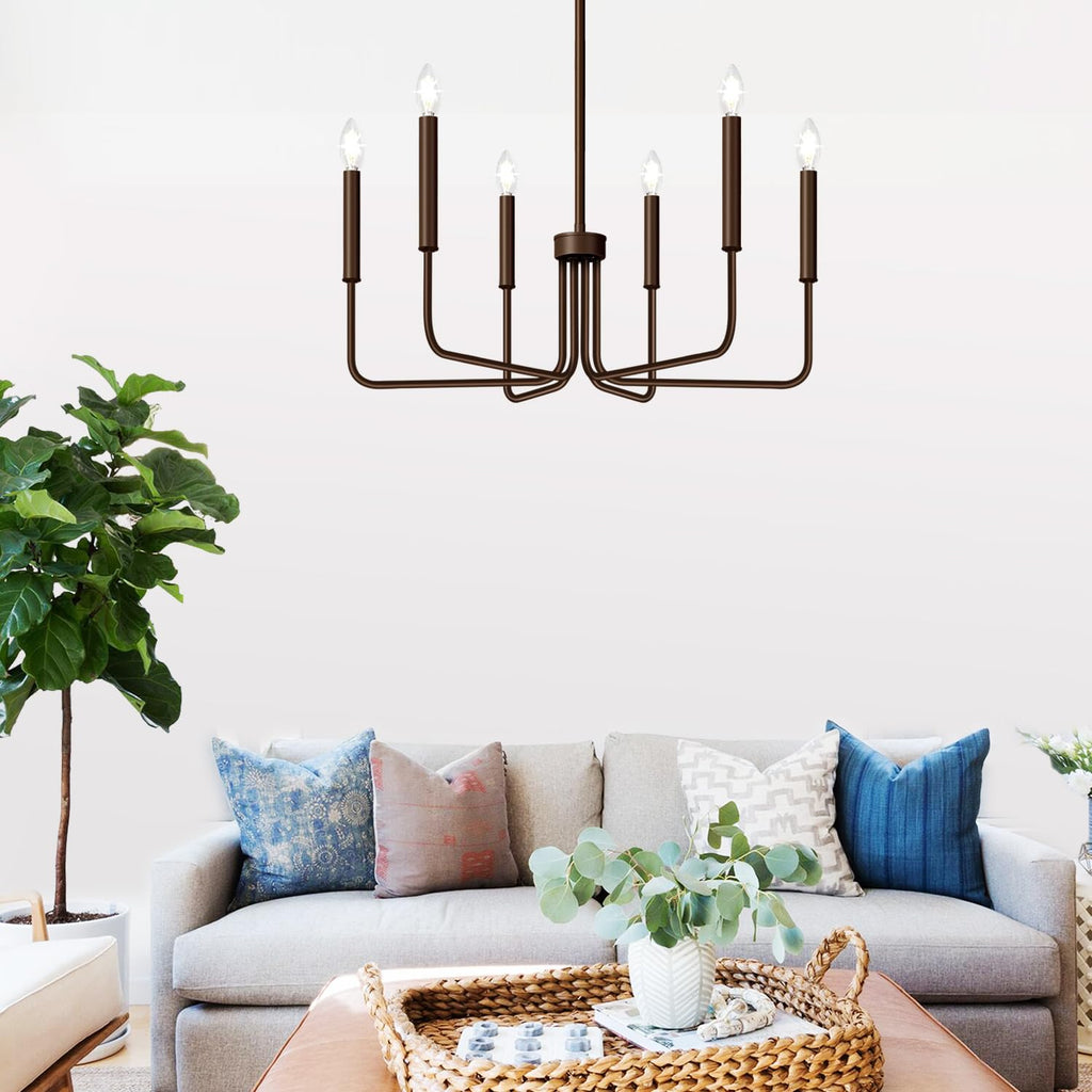 Rustic Black Chandelier, 6-Light Antique Farmhouse Chandelier for Dining Room Lighting Fixtures, Vintage Candle Pendant Light Fixtures Chandeliers for Dining Room Bedroom, Foyer and Living Room