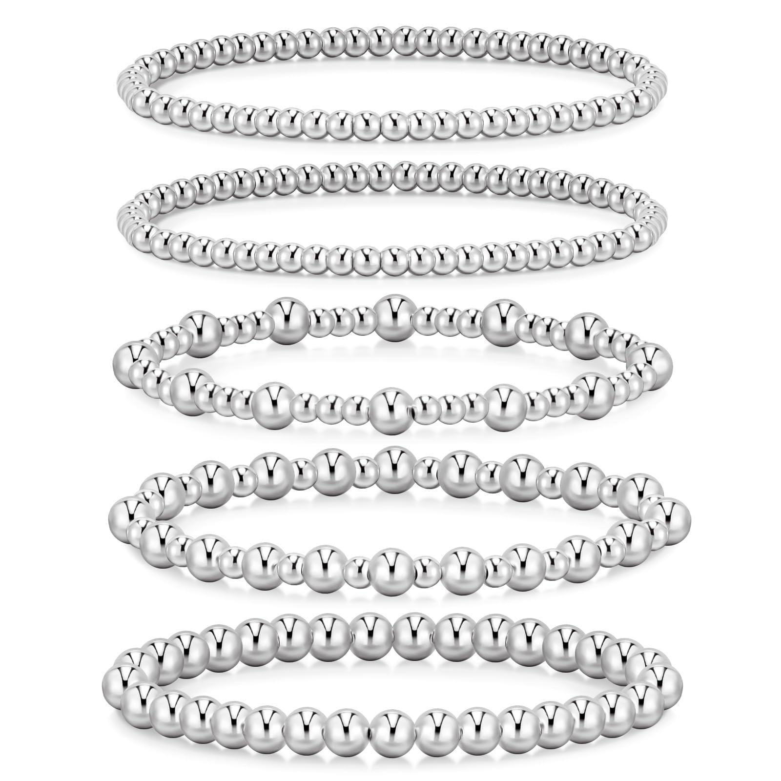 adoyi Gold Bracelets for Women Waterproof, 14K Gold Plated Beaded Strand Bead Ball Bracelets stack Adjustable Jewelry Set for Gifts