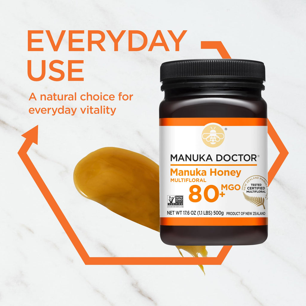Manuka Doctor - MGO 80+ Manuka Honey Multifloral, 100% Pure New Zealand Honey. Certified. Guaranteed. Raw. Non-GMO (17.6oz)