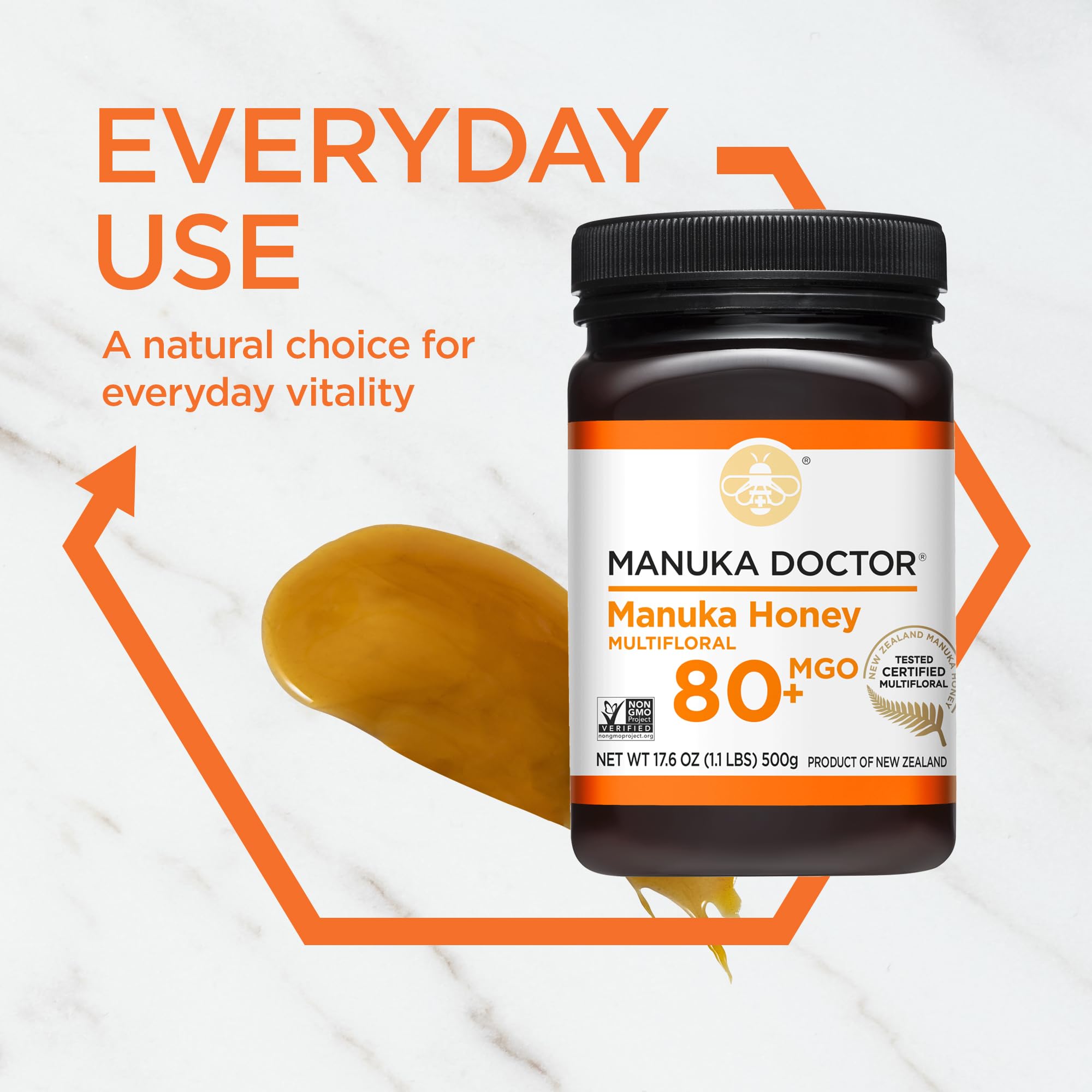 Manuka Doctor - MGO 80+ Manuka Honey Multifloral, 100% Pure New Zealand Honey. Certified. Guaranteed. Raw. Non-GMO (17.6oz)