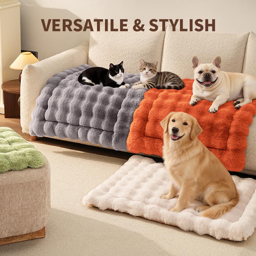 SOMAHE Cat Bed Mat, Soft Plush Faux Fur Kneading Pet Bed, Machine Washable Cat Sleeping Pad for Indoor Cats & Kittens, Non-Slip Fluffy Cat Rug for Couch Sofa Floor, 23x15 Inch Grey