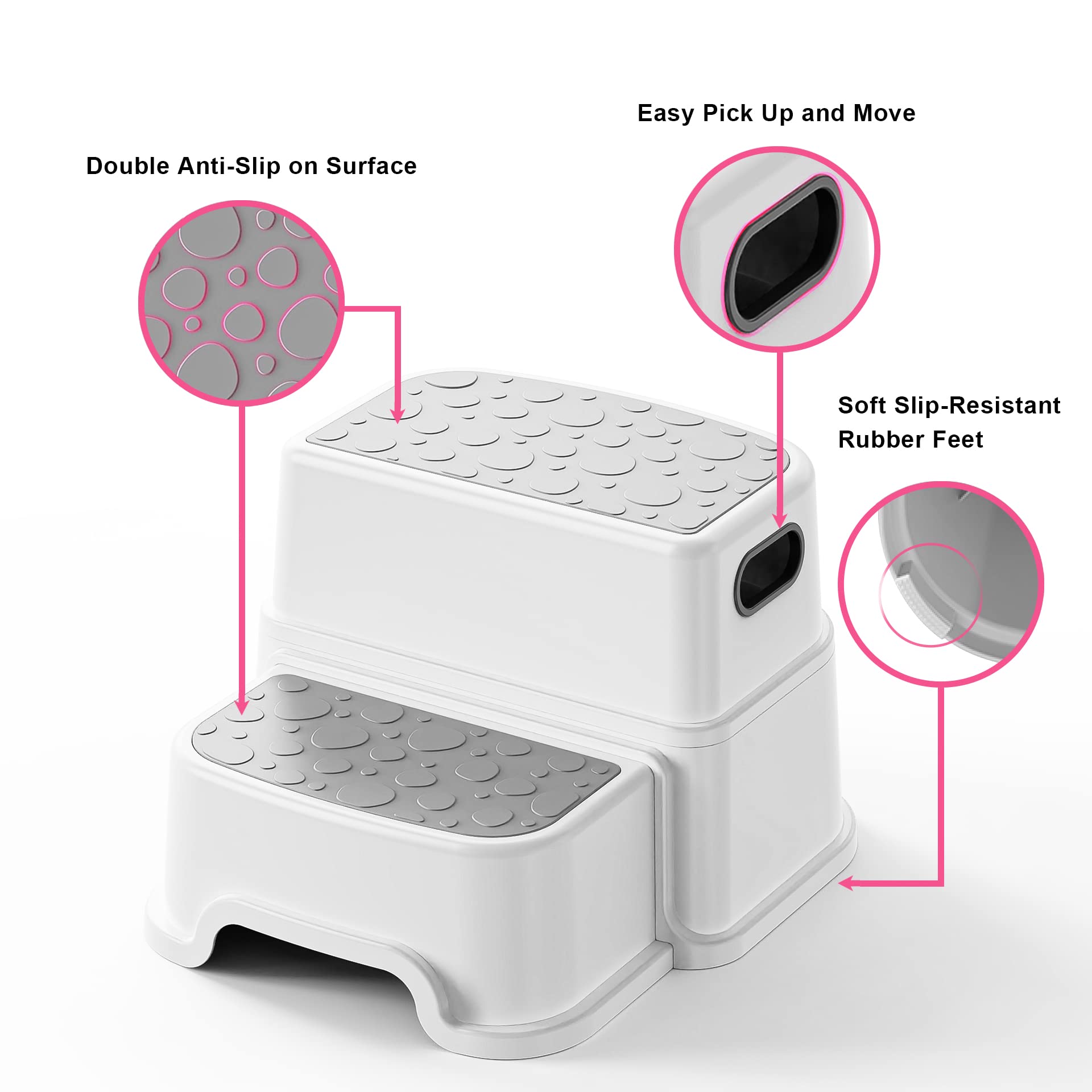 UNCLE WU Toddler Step Stool for Potty Training, Bathroom Sink & Toilet - 2 Step Kids Poop Stool, Non-Slip Step Stool with Handles, Dual Height Stepping Stool for Kitchen Counter (Include 2 Ducks)