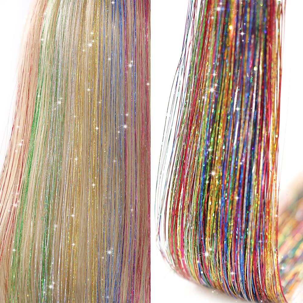 Clip in Hair Tinsel, Pack of 12 Pcs 20 Inch,Glitter Tinsel Hair Extensions, Festival Tinsel Fairy Hair Extension Party Dazzle Hair Accessories Strands Kit for Women Girls(12Pcs,Black#)
