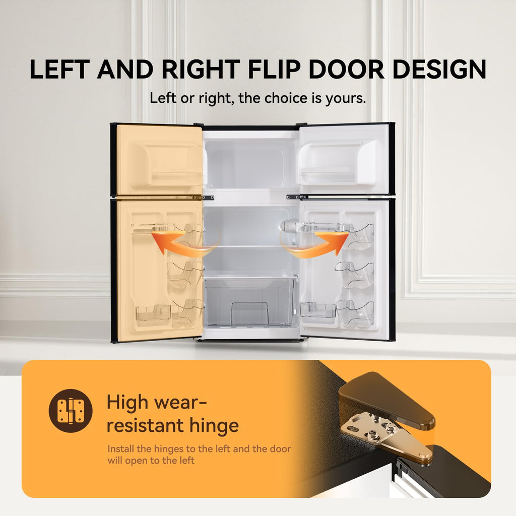 Mini Fridge with Freezer 3.2 Cu.Ft. 2 Door Refrigerator and Freezer Small Fridge for Bedroom Home Office Dorm, Small Drink Chiller, 37 dB Low Noise, Black