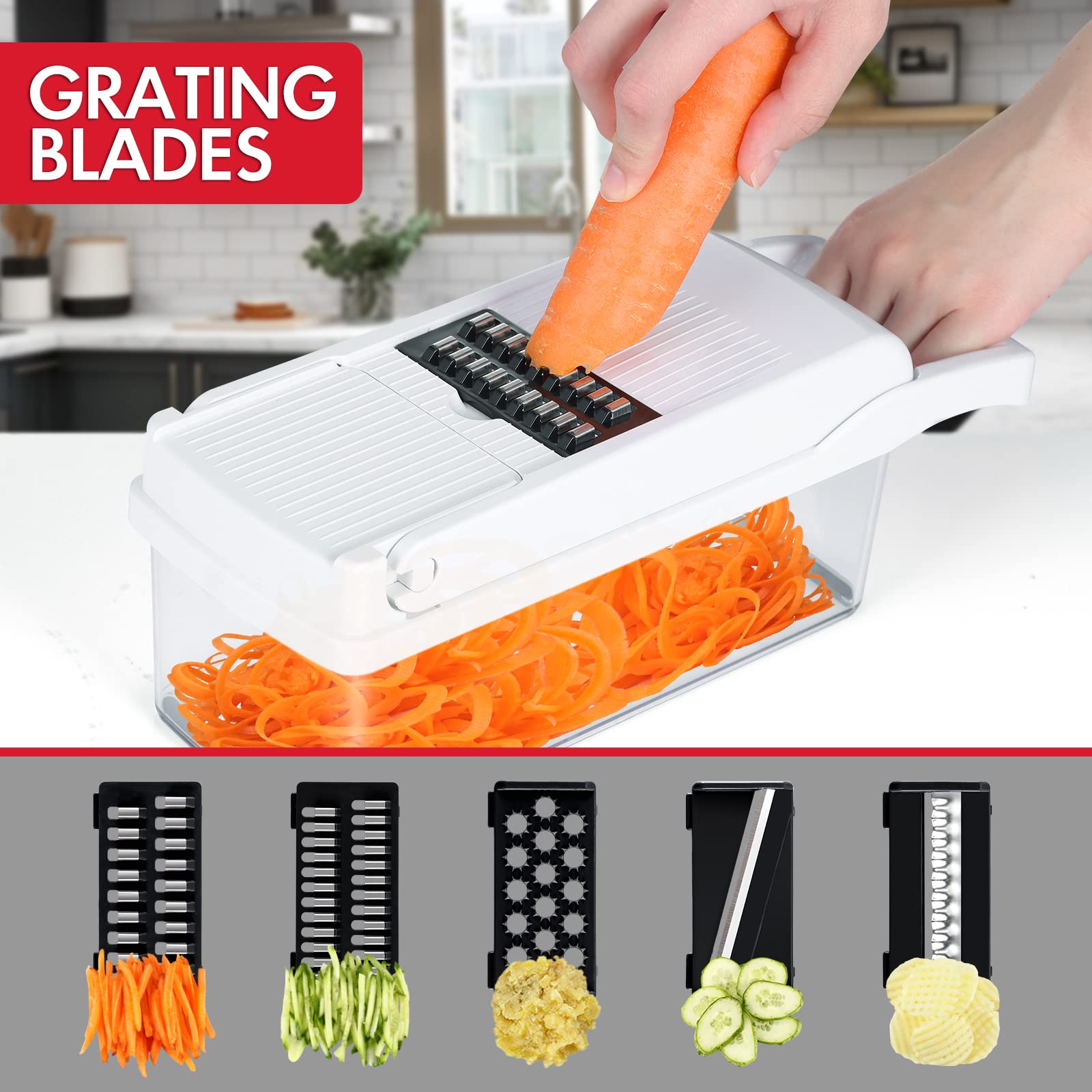 Ourokhome Vegetable Chopper Onion Cutter, 12 in 1 Professional Mandoline Slicer for Kitchen, Multifunctional Food Chopper for Potato, Tomato, Veggie with Strainer Basket, 8 Blades, Blue