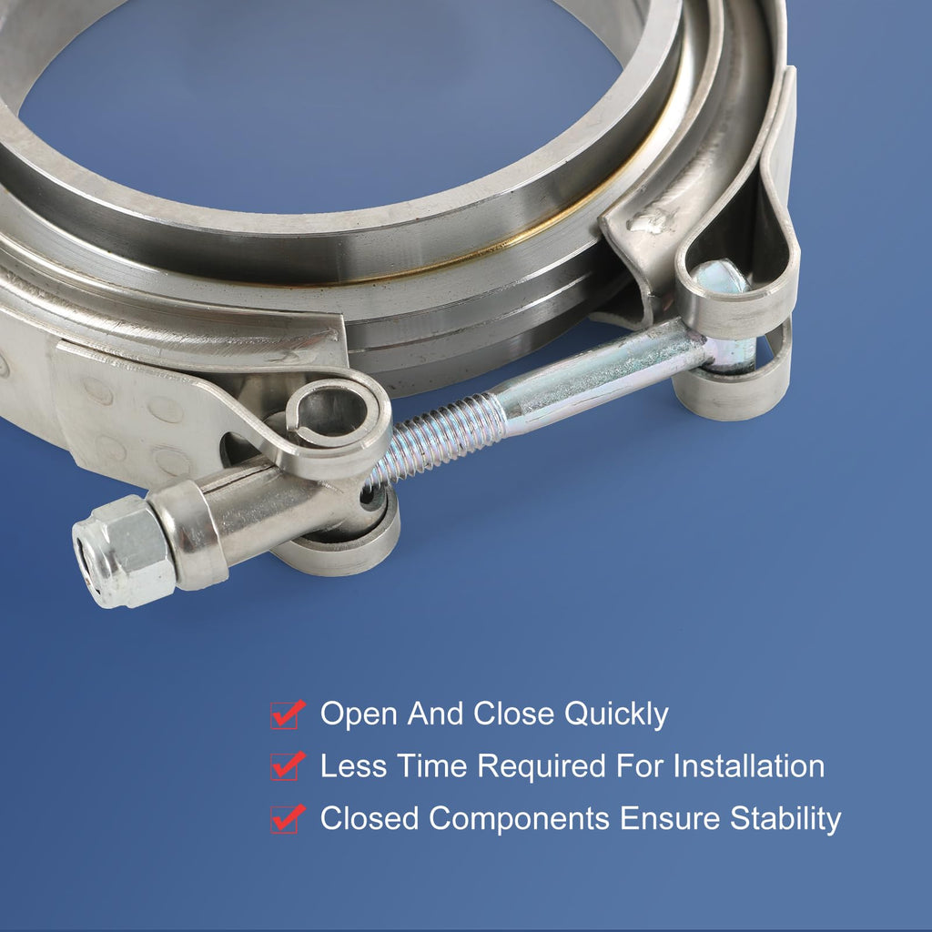 2.25" V-Band Flange Clamp Kit With Ridge Stainless Steel Replacement For Exhaust Downpipe 2.25 Inch
